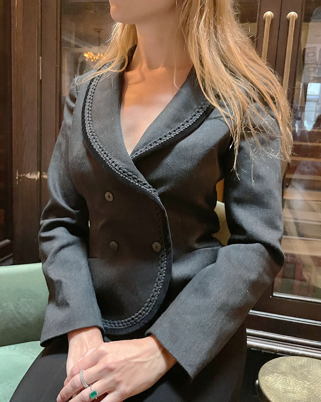 90s/00s Vintage Blumarine Virgin Wool Blazer W Velvet Trim By Blumarine - Image 5