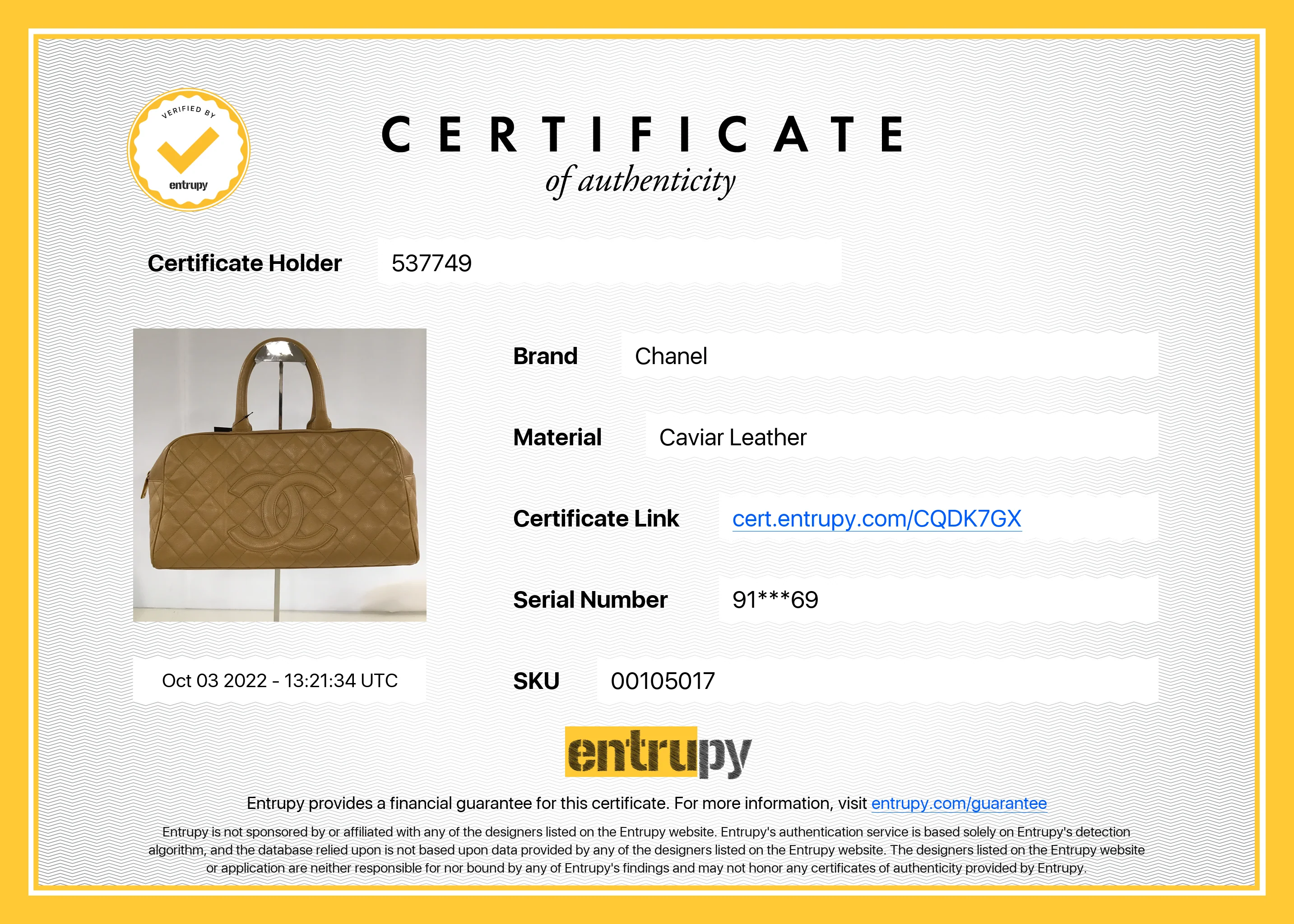90s/00s Beige Caviar Bowling Bag With Coa By Chanel - Image 12