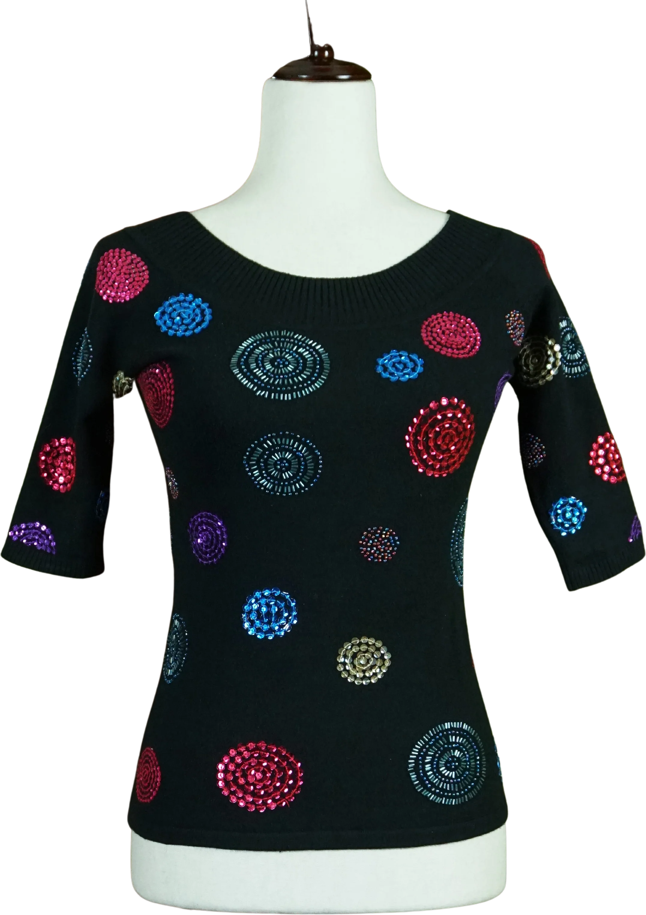 90s/00s Vintage Cache Sequin Circles Cotton Blend Sweater By Cache - Image 3
