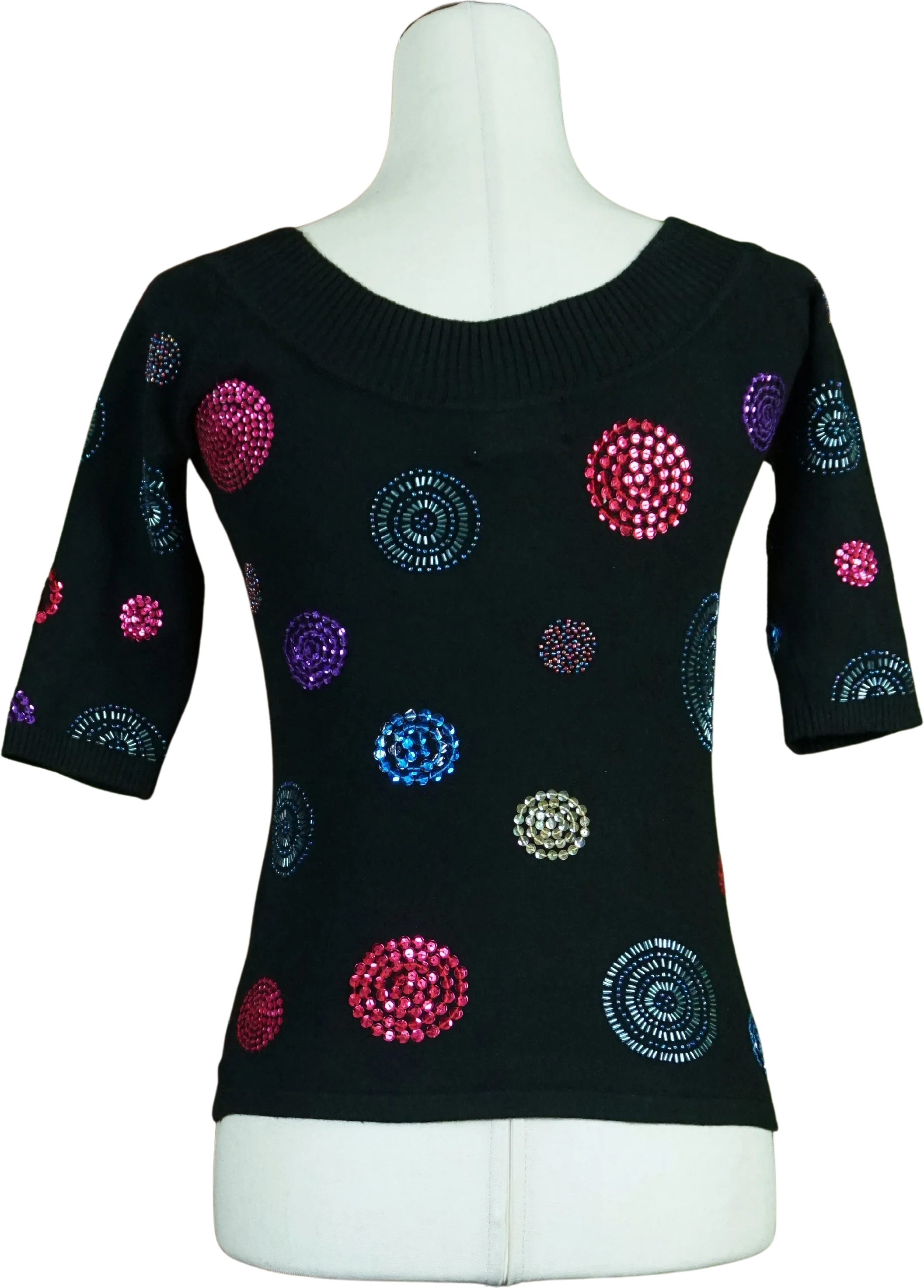 90s/00s Vintage Cache Sequin Circles Cotton Blend Sweater By Cache - Image 4
