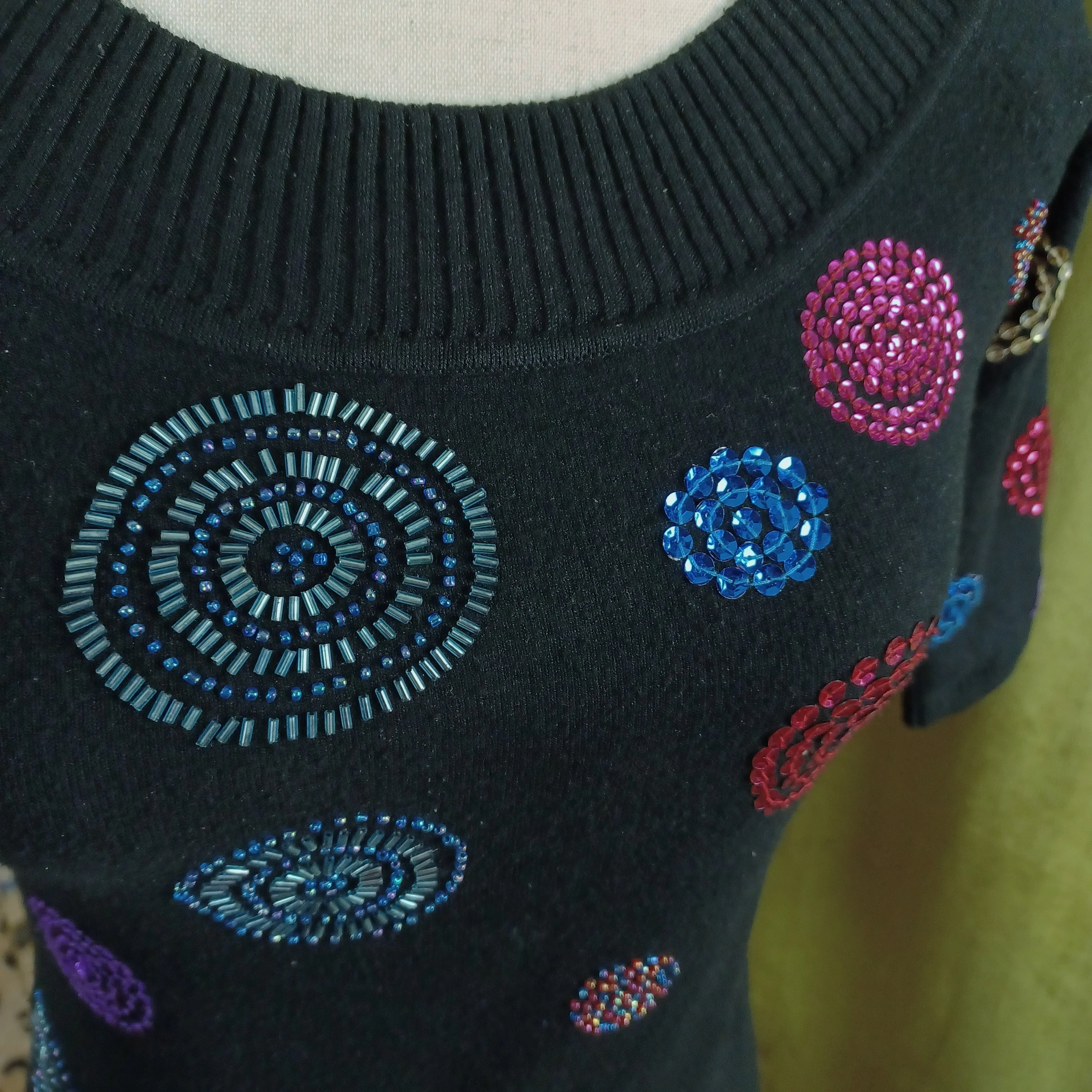 90s/00s Vintage Cache Sequin Circles Cotton Blend Sweater By Cache - Image 5
