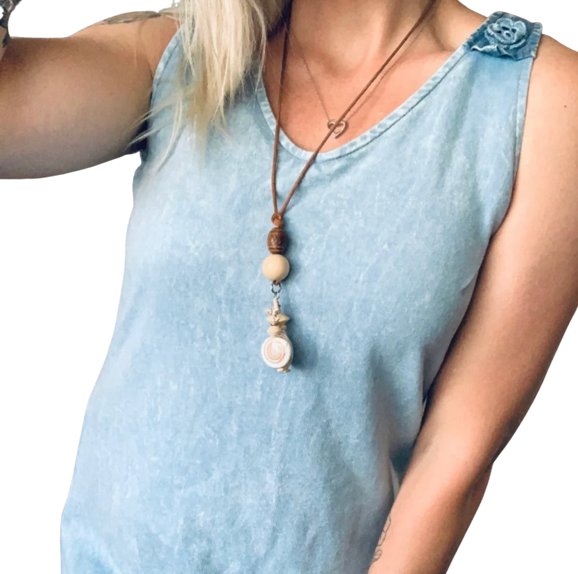 90s/00s Vintage Chambray Denim Crochet Shoulders Maxi By Produce Company - Image 2