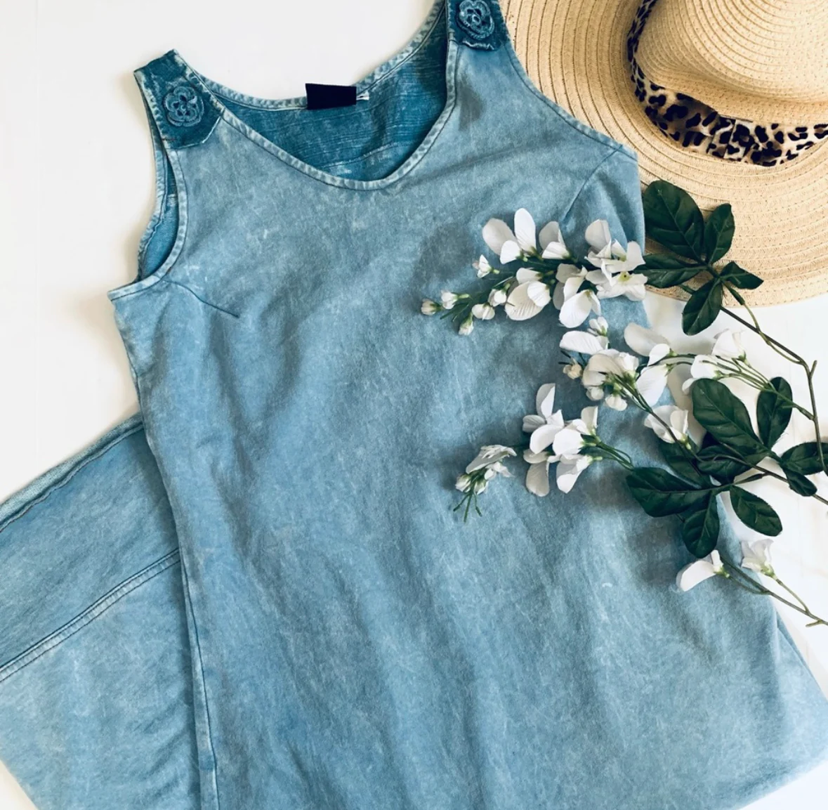 90s/00s Vintage Chambray Denim Crochet Shoulders Maxi By Produce Company - Image 5