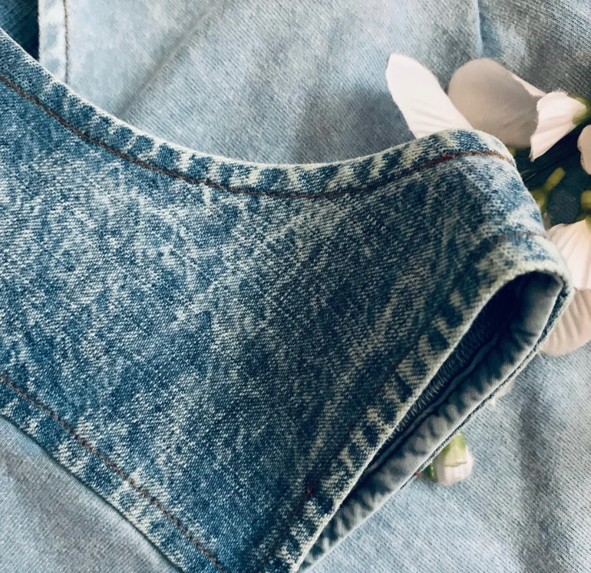 90s/00s Vintage Chambray Denim Crochet Shoulders Maxi By Produce Company - Image 8