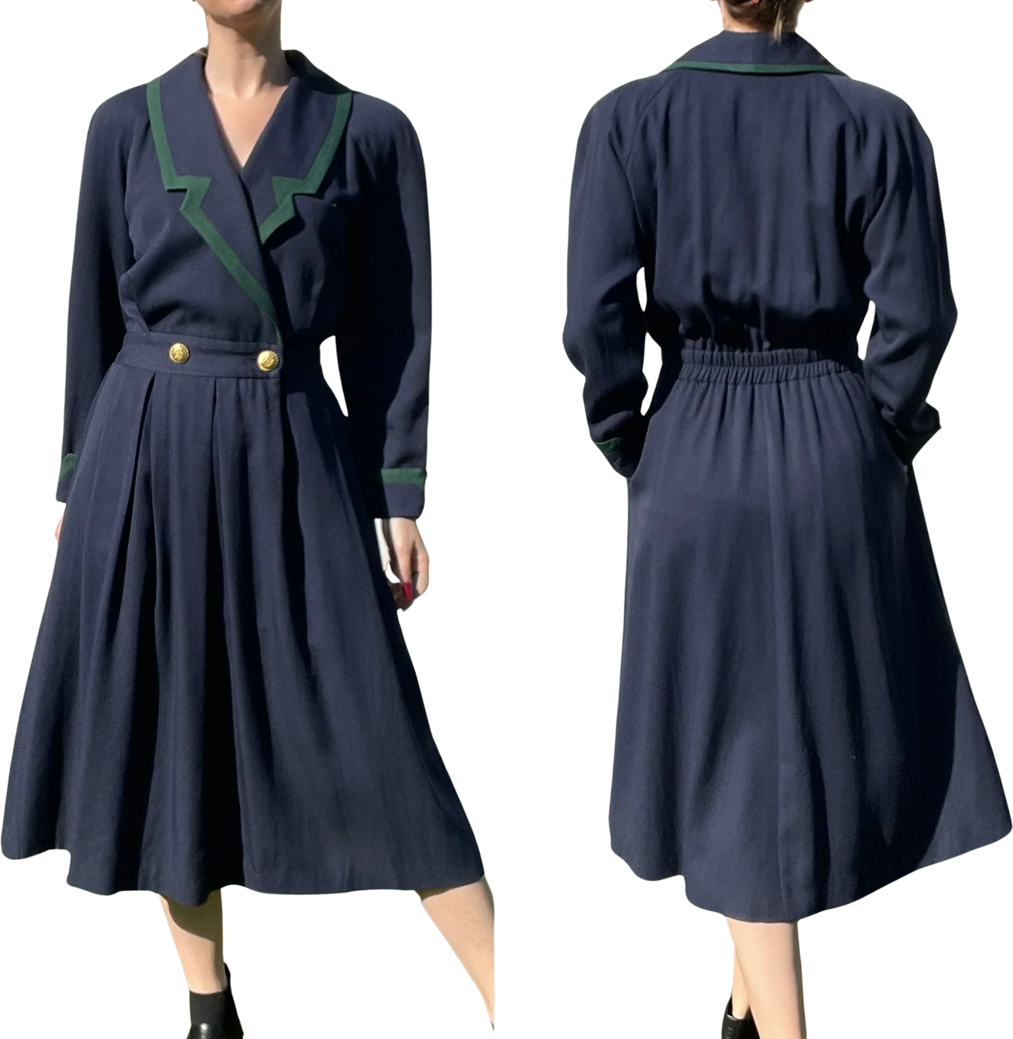 90s/00s Vintage Navy Blue Collared Shirt Dress Pockets By Talbots - Image 2