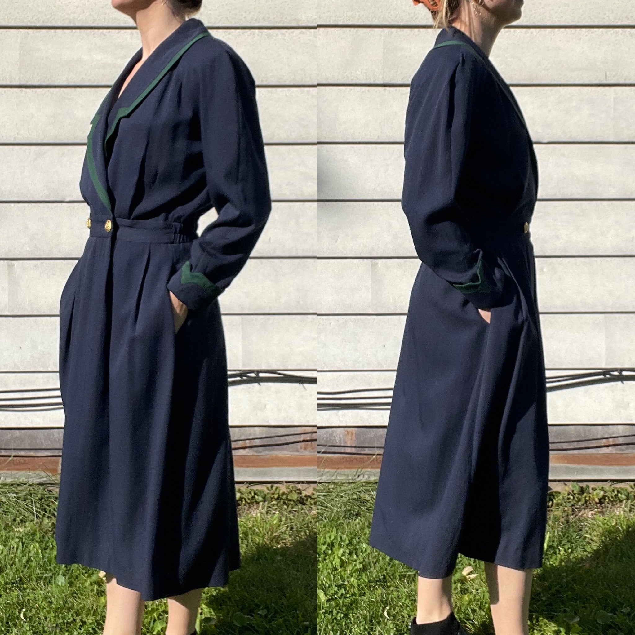 90s/00s Vintage Navy Blue Collared Shirt Dress Pockets By Talbots - Image 4