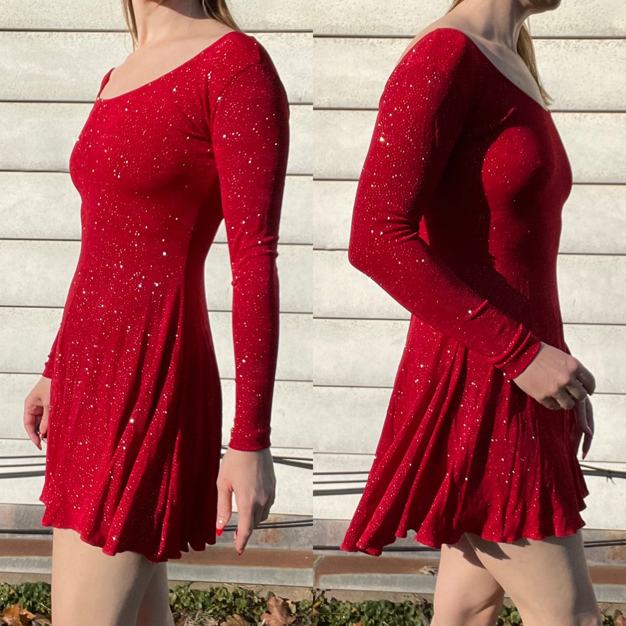 90s/00s Vintage Red Sparkling Long Sleeved Mini Dress By Marcea - Image 4