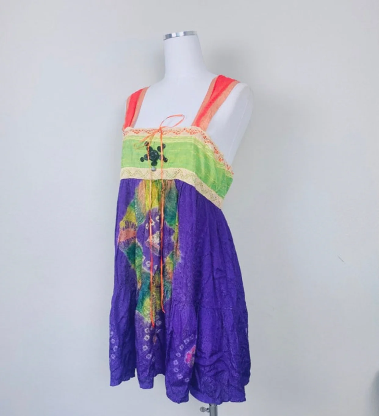 90s 00s Vintage Tie Dye Empire Waist Babydoll Dress - Image 3
