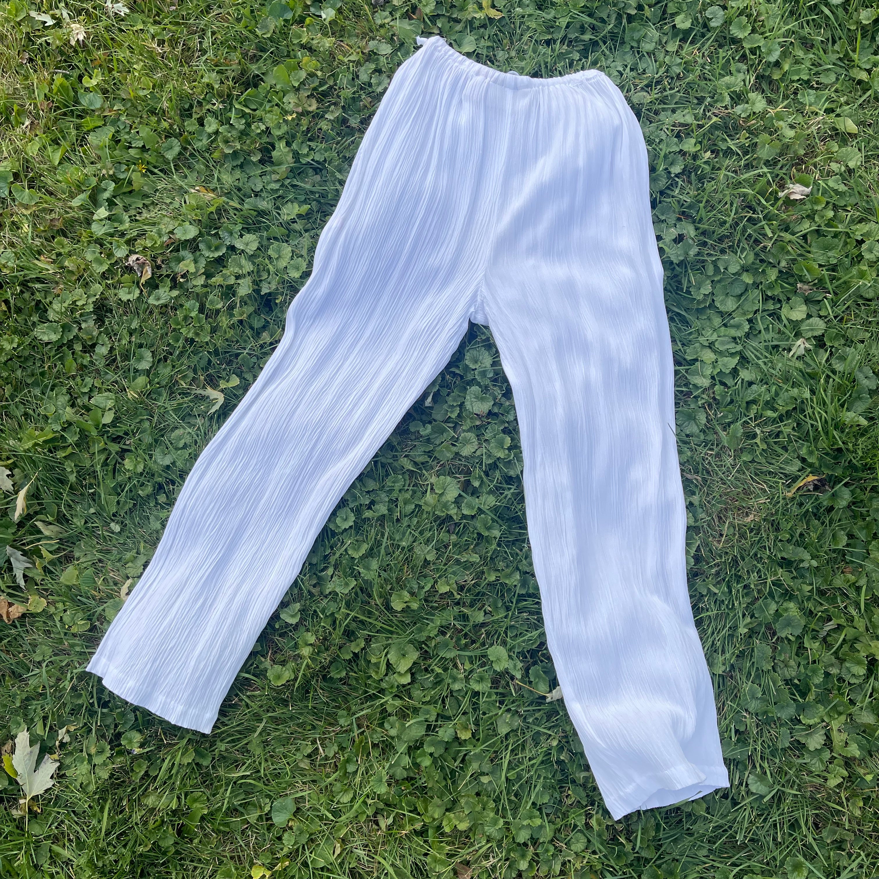 90s/00s Vintage White Drawstring Elastic Waistband Pants By Compagnie Internationale Express Marque Déposée - Image 4