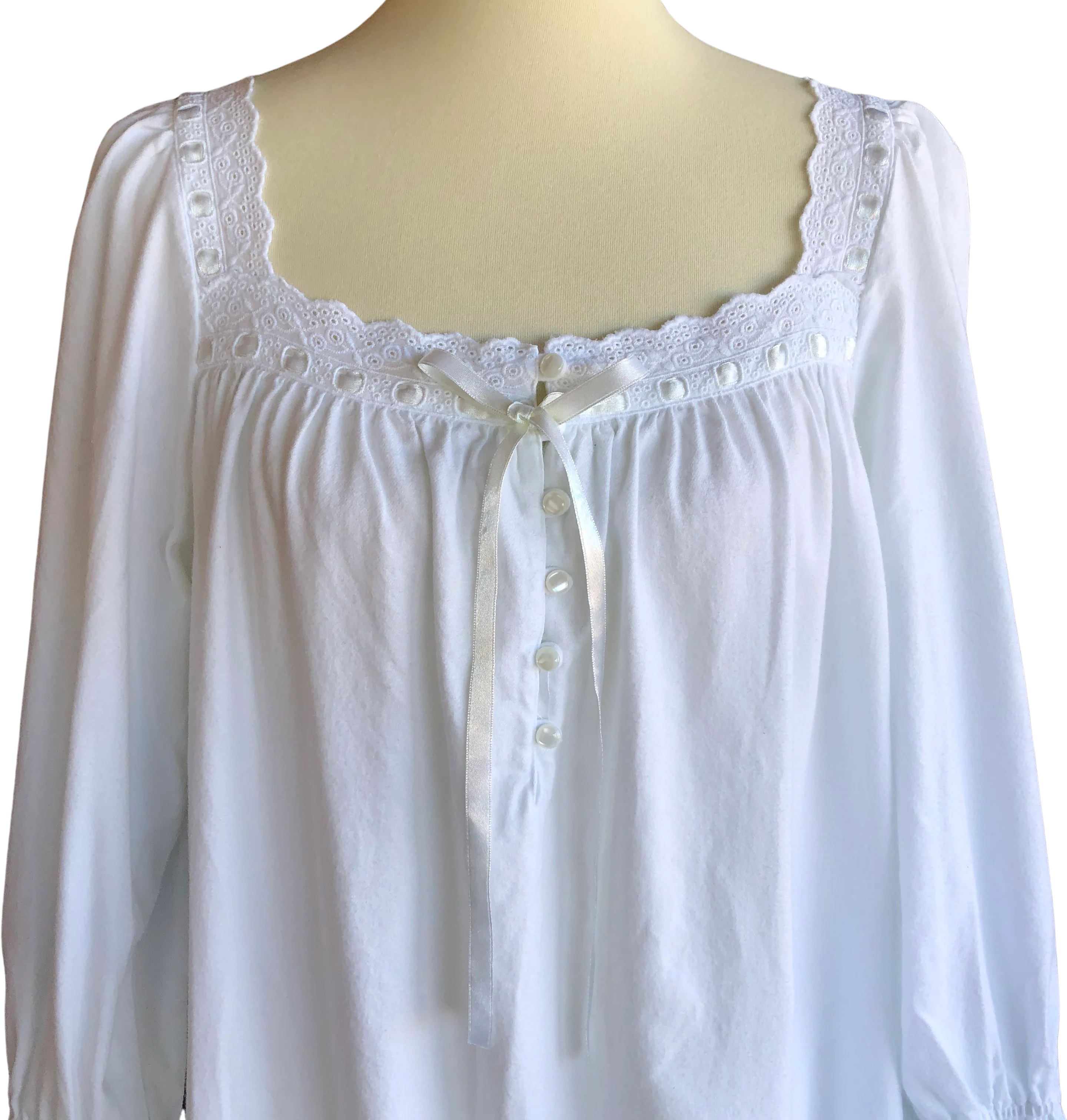 90s/00s White Flannel Nightgown Country Prairie Cottage By Victoria's Secret