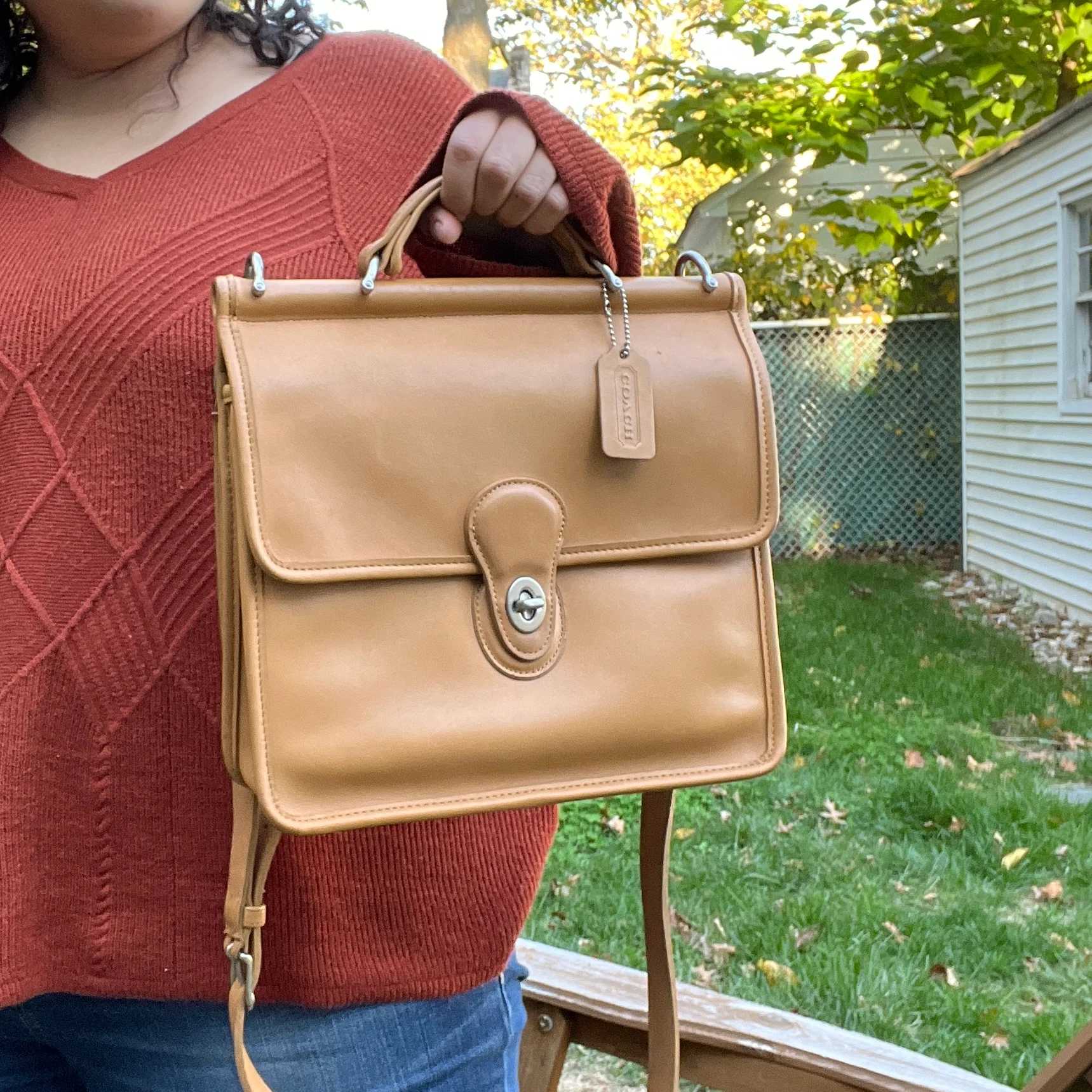 90s/00s Willis Camel Satchel Crossbody Light Academia By Coach - Image 14