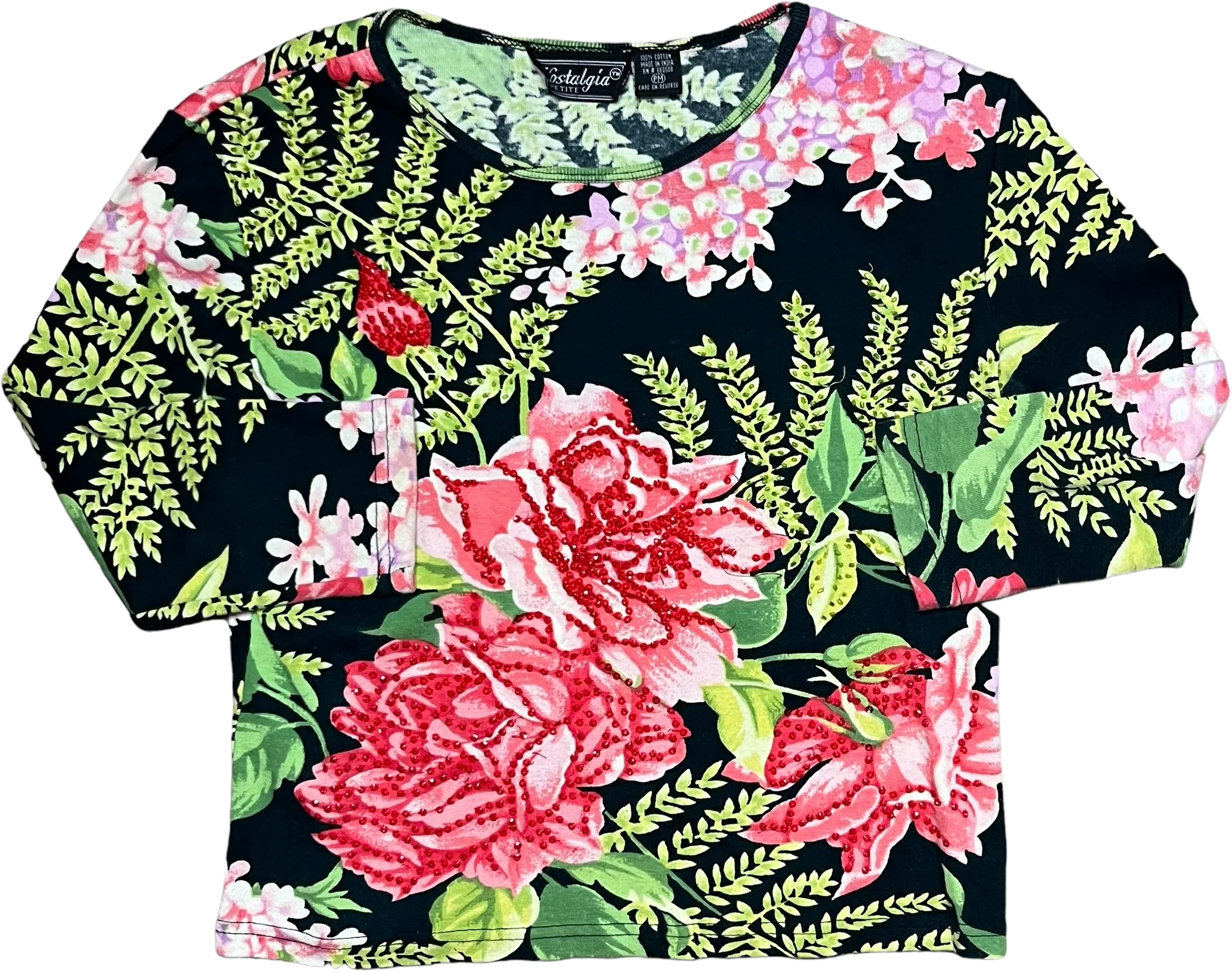 90s/00s Y2 K Floral Tropical Sequined Top