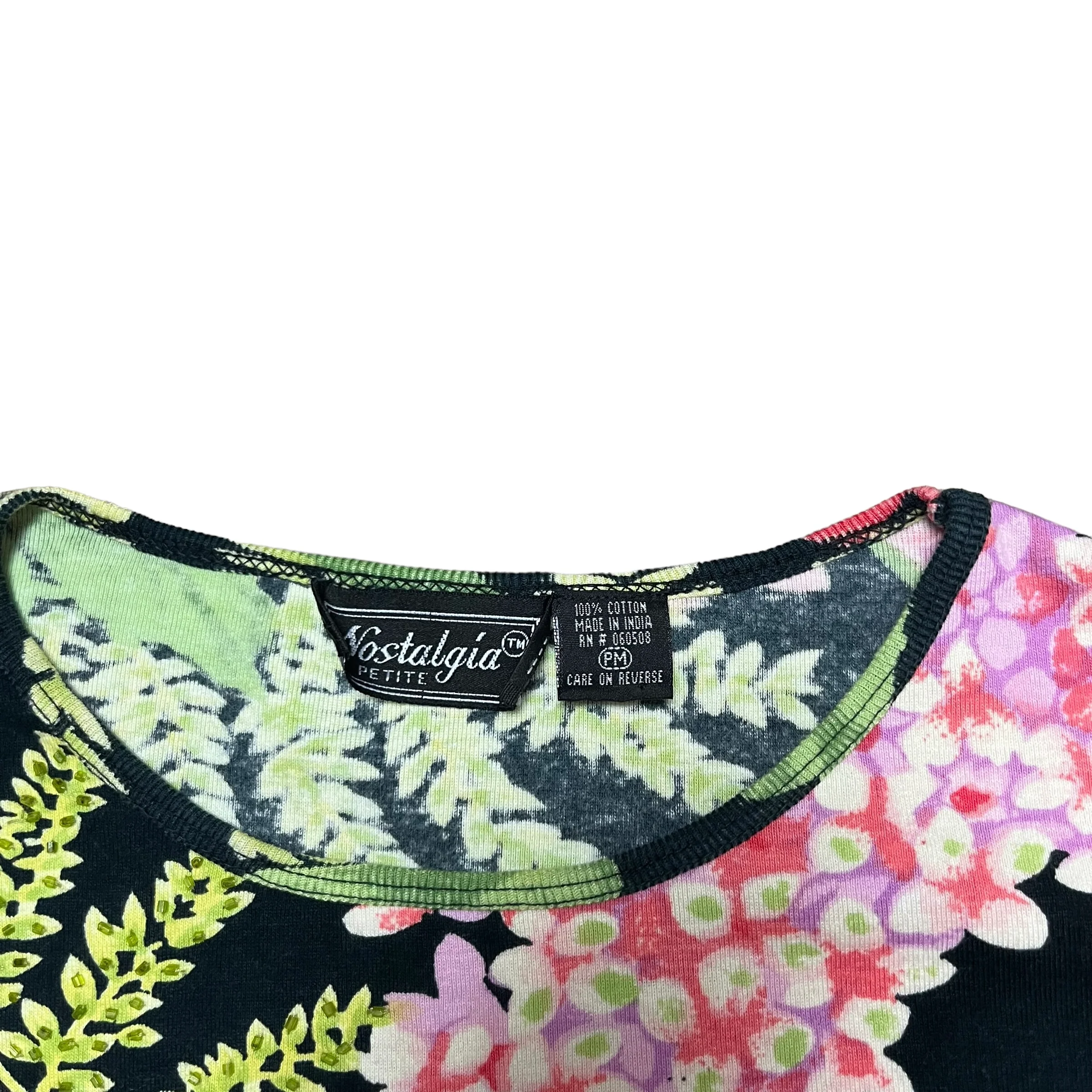 90s/00s Y2 K Floral Tropical Sequined Top - Image 3