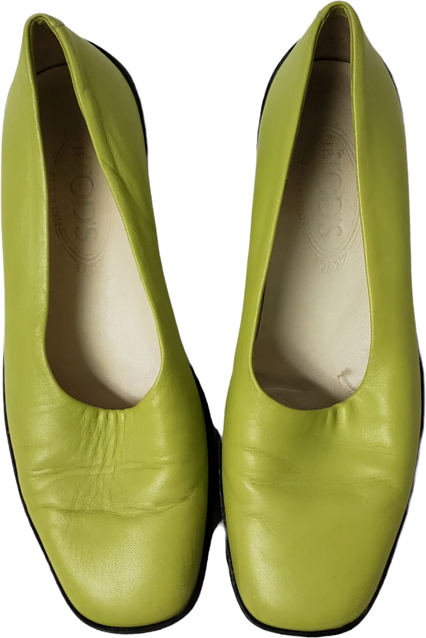 90s/00s Yellow Green Leather Square Toe Flat Shoes By Tod's