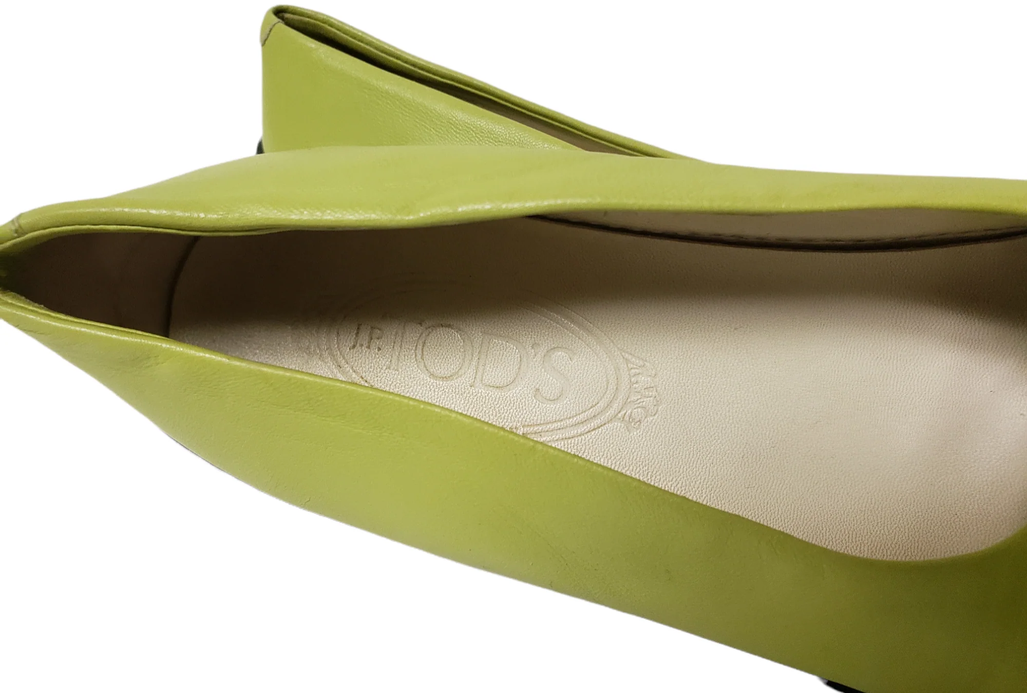 90s/00s Yellow Green Leather Square Toe Flat Shoes By Tod's - Image 4