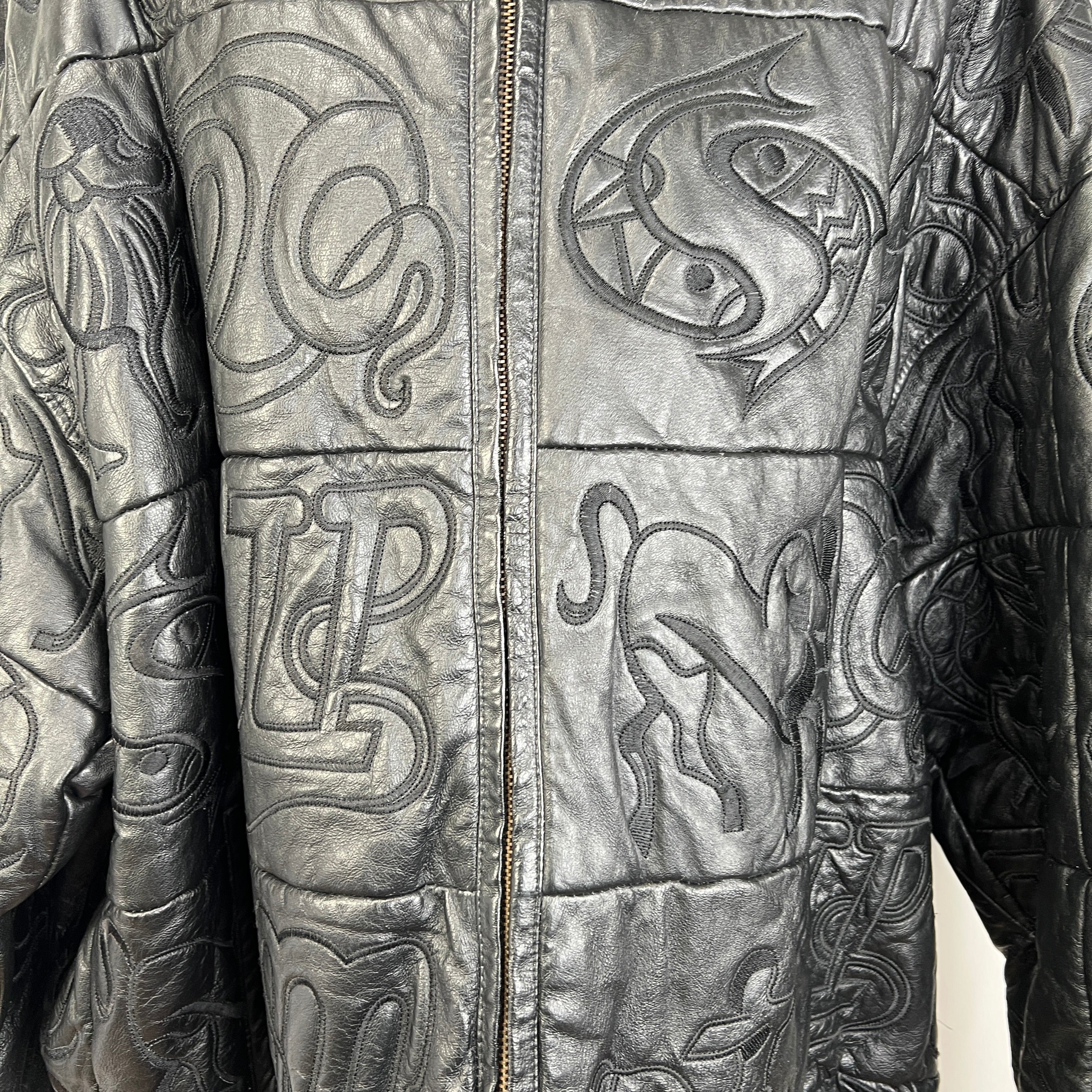 90s/00s Zodiac Embroidered Leather Jacket Trap Streetwear By Sicard - Image 5