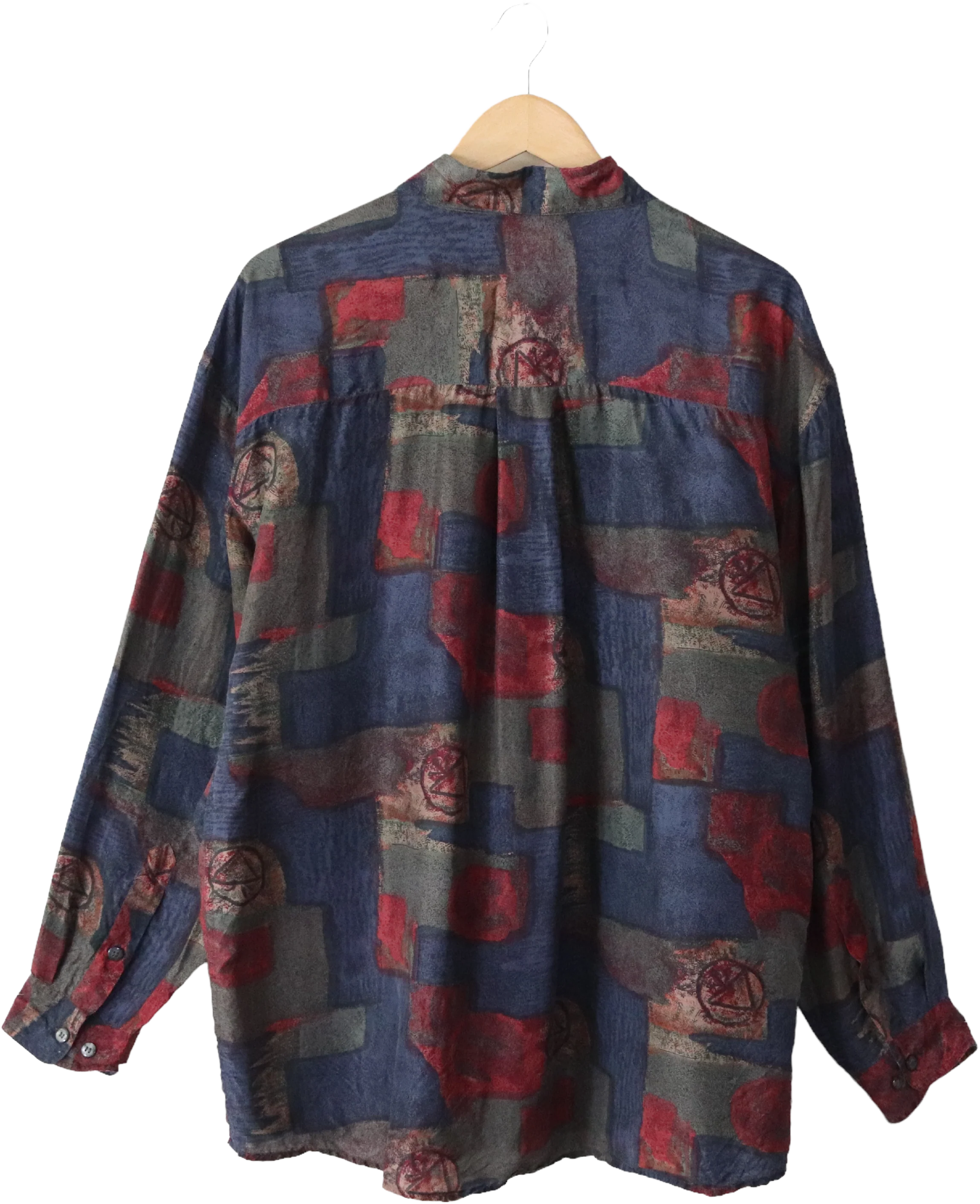 90s 100% Silk Abstract Art Geometric Button Up Shirt By Summa Silk - Image 2