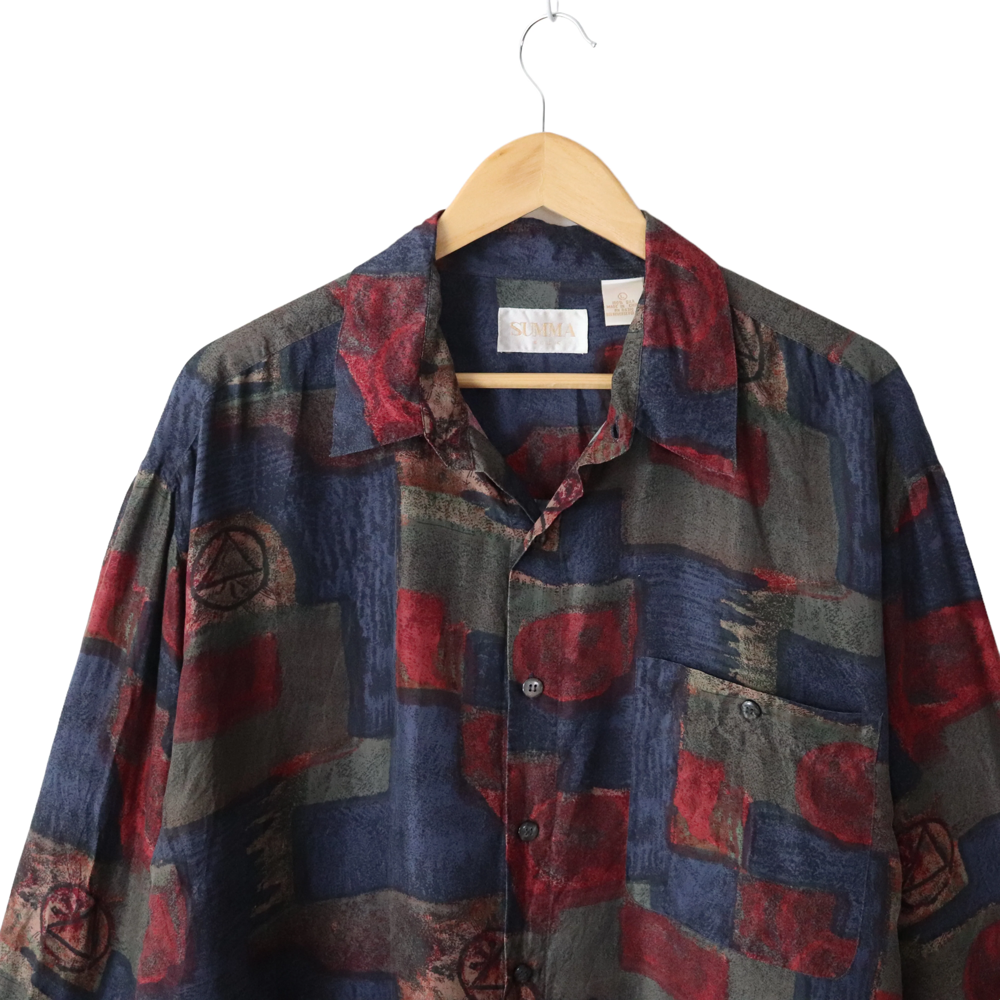 90s 100% Silk Abstract Art Geometric Button Up Shirt By Summa Silk - Image 3
