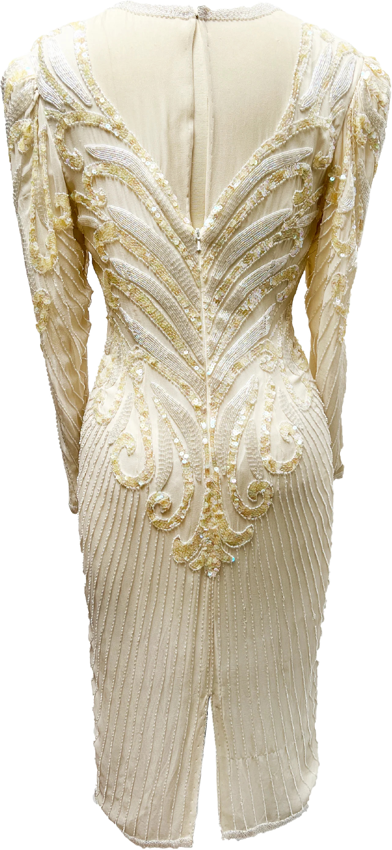 90s 100% Silk Heavily Beaded Ivory Formal Dress By Cache - Image 2
