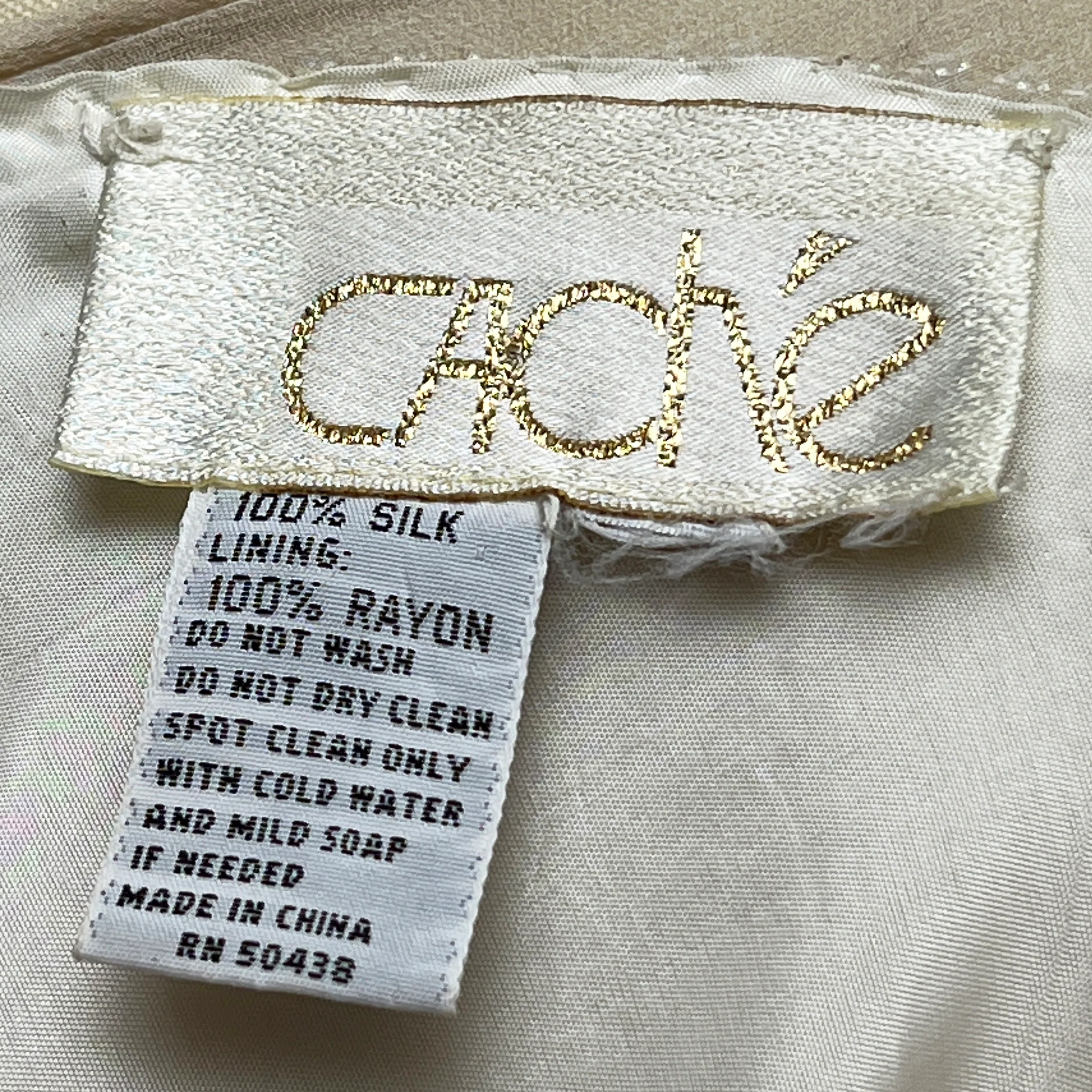 90s 100% Silk Heavily Beaded Ivory Formal Dress By Cache - Image 4