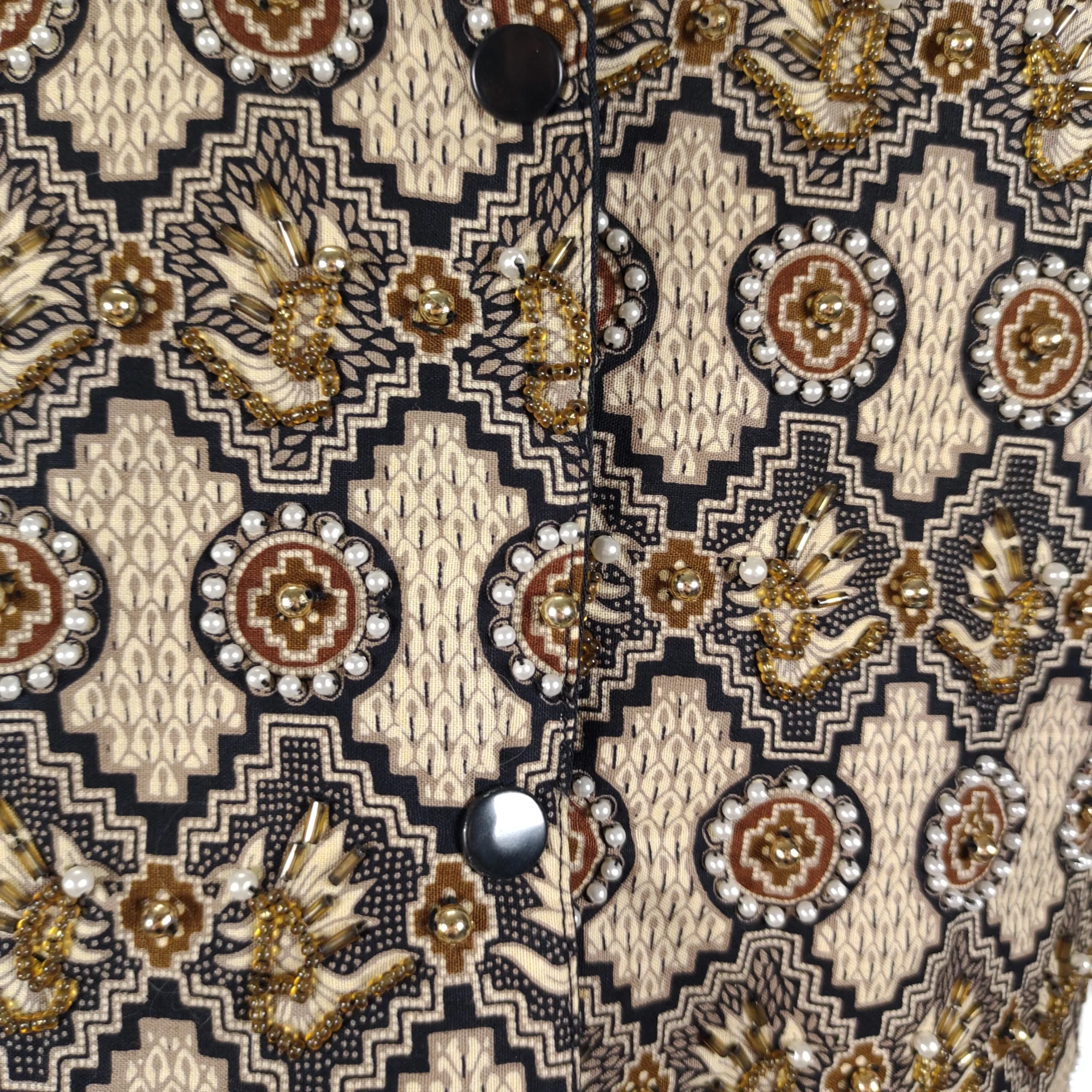 90s 3 Button Beaded Geometric Print Vest Cinch Back By Ana Mori - Image 3