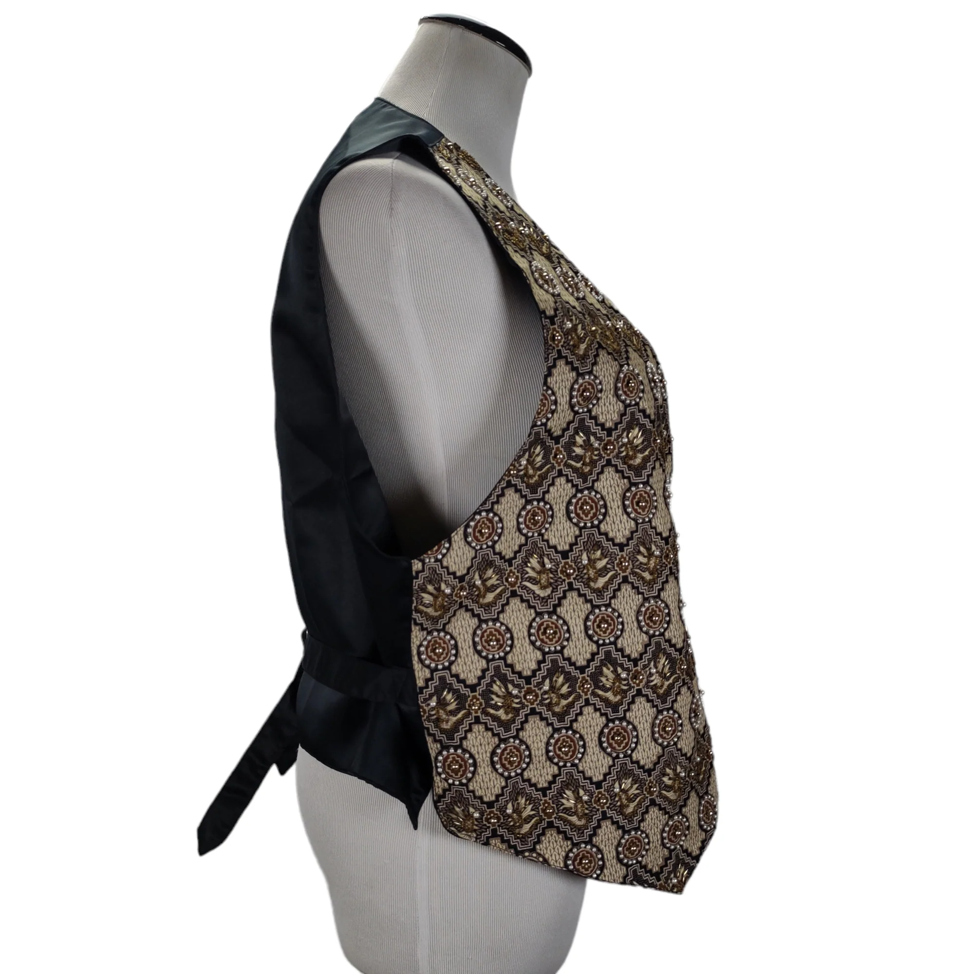 90s 3 Button Beaded Geometric Print Vest Cinch Back By Ana Mori - Image 4