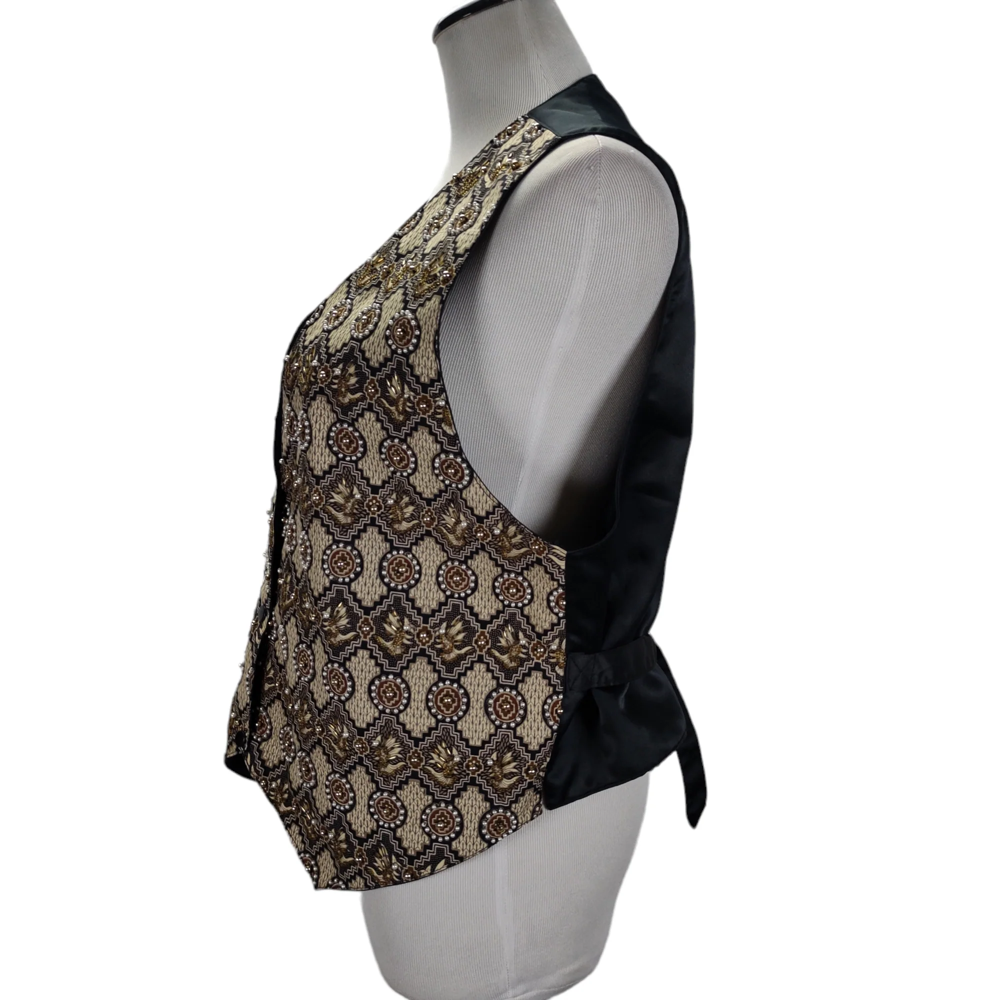 90s 3 Button Beaded Geometric Print Vest Cinch Back By Ana Mori - Image 6