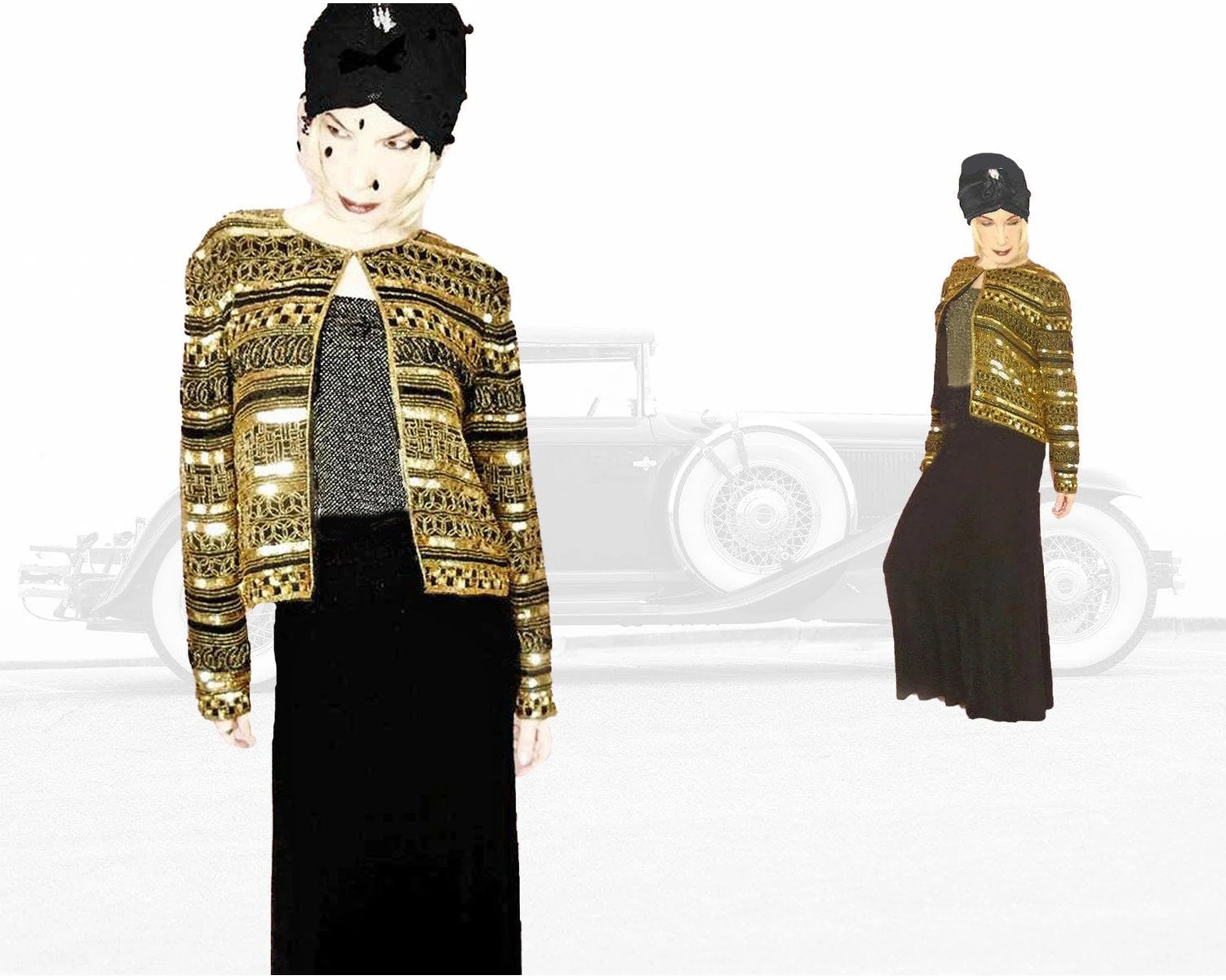 90s 30s Style Gold Sequin Beaded Formal Jacket By Papell Boutique - Image 3