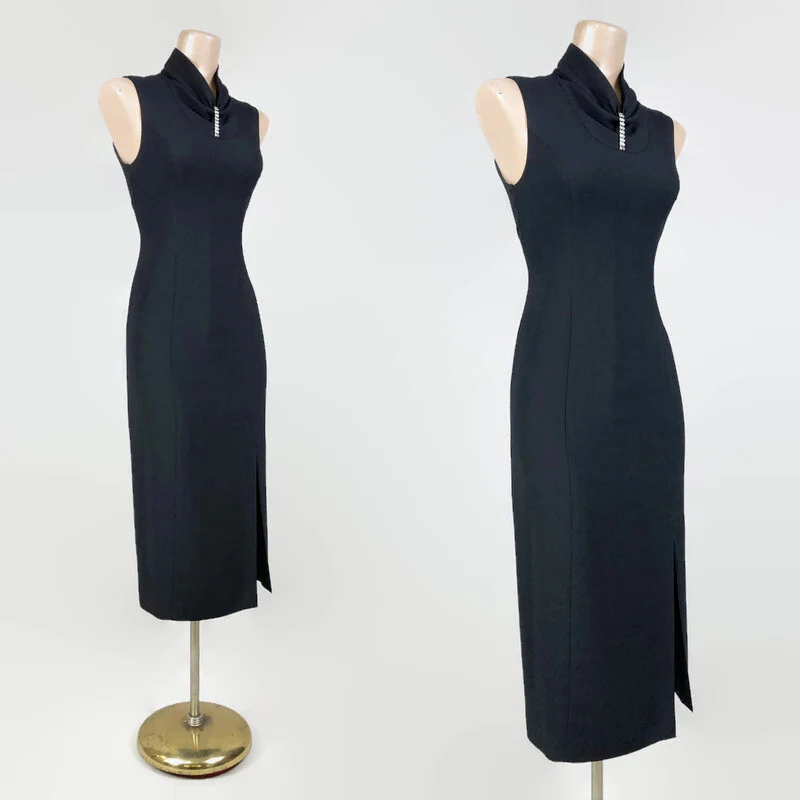 90s 50s Style Vintage Wiggle Dress Rhinestone Accent By N.r.1 - Image 6