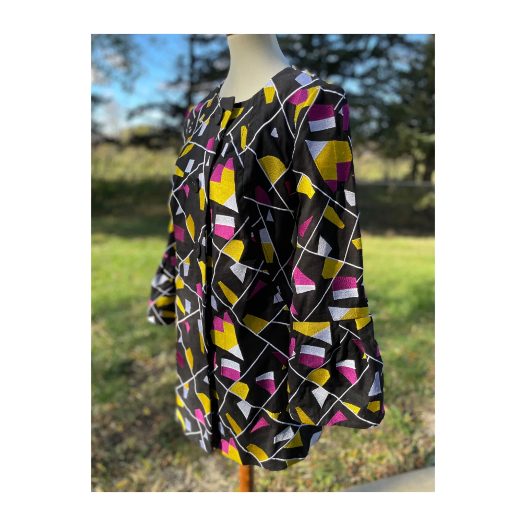 90s Black Dress Coat Geometric Bell Sleeves 3/4 By Nygard - Image 14