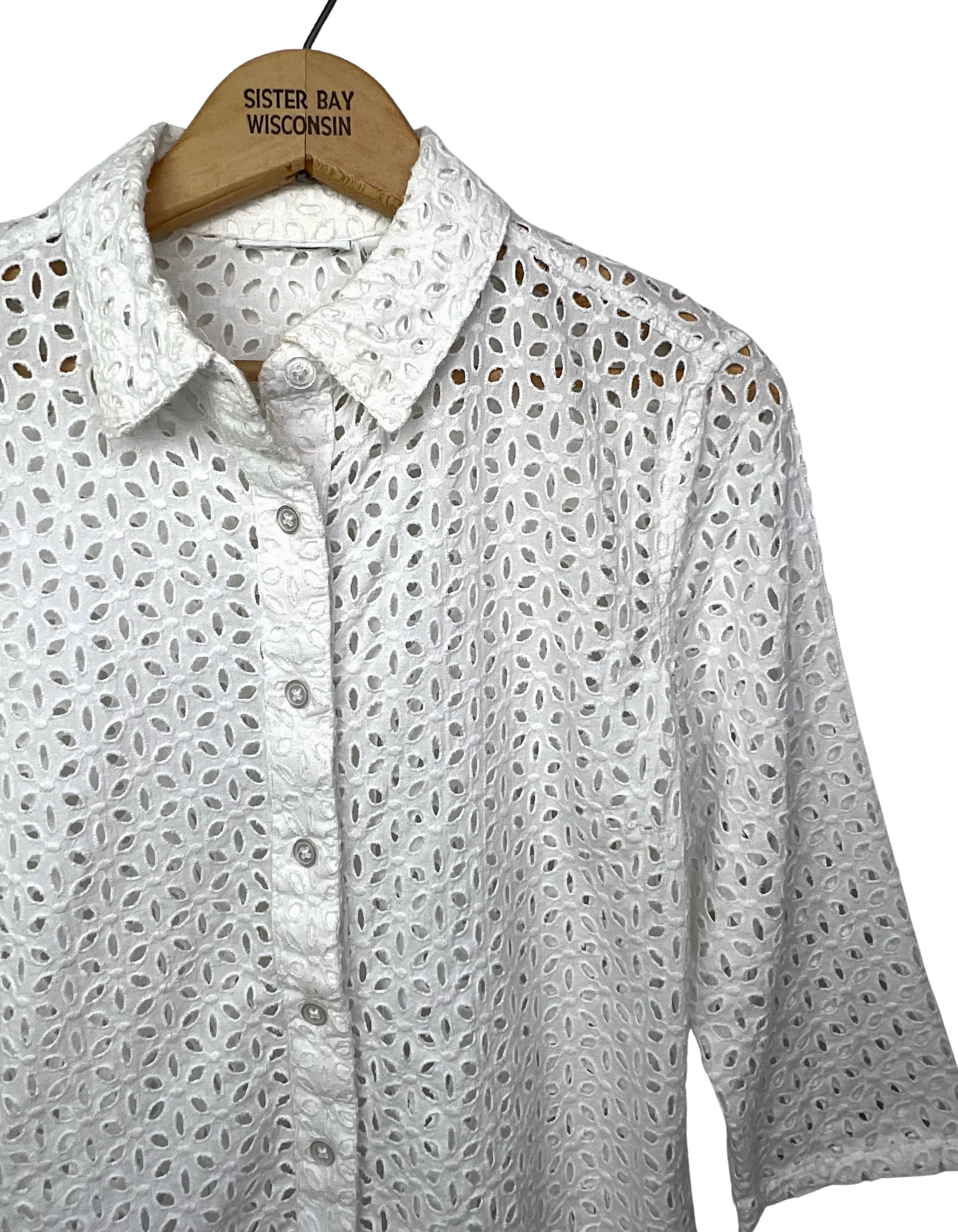 90s Eyelet 100% Cotton Button Up - Image 3