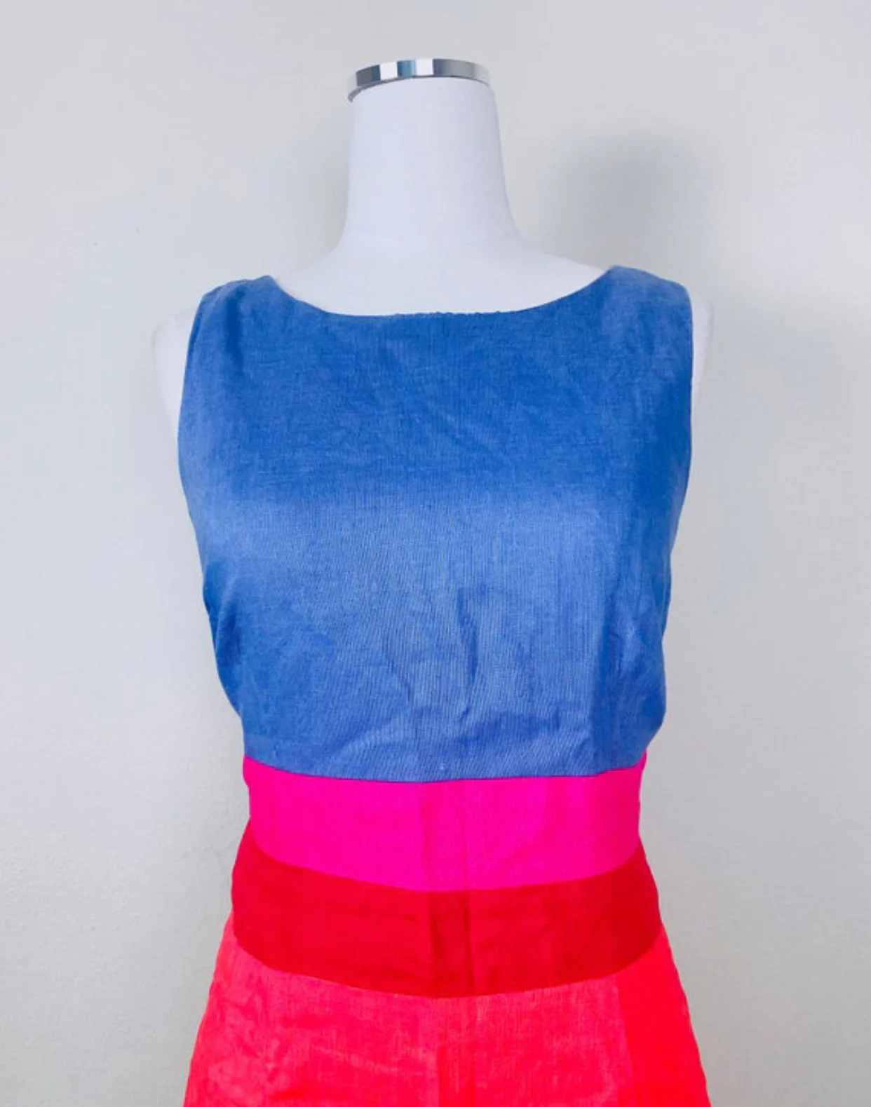 90s 90s Linen Rainbow Colorblock Wiggl Dress - Image 3
