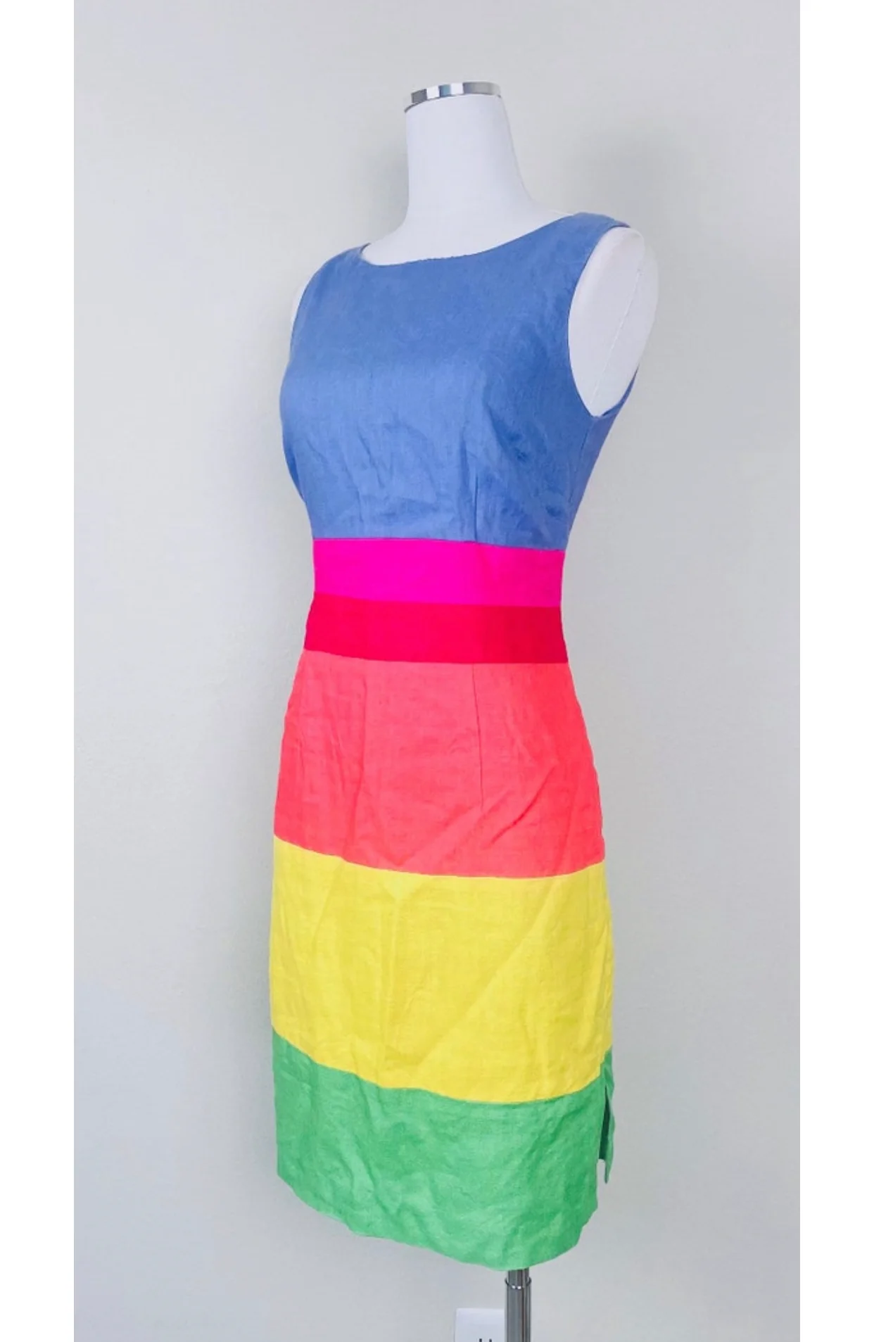 90s 90s Linen Rainbow Colorblock Wiggl Dress - Image 5