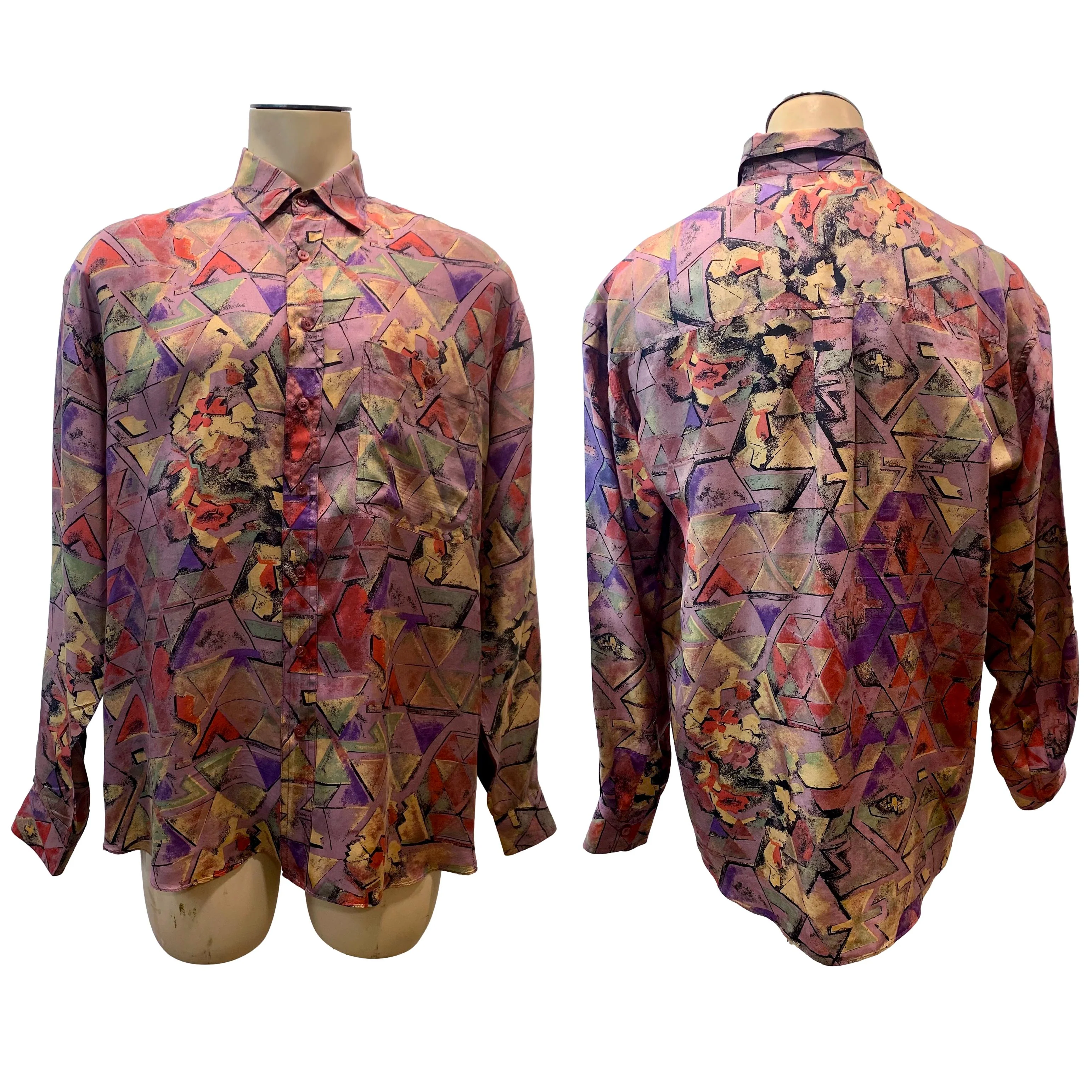 90s Abstract Pattern Menswear Multicolor Silk Shirt By Colore Italy - Image 10
