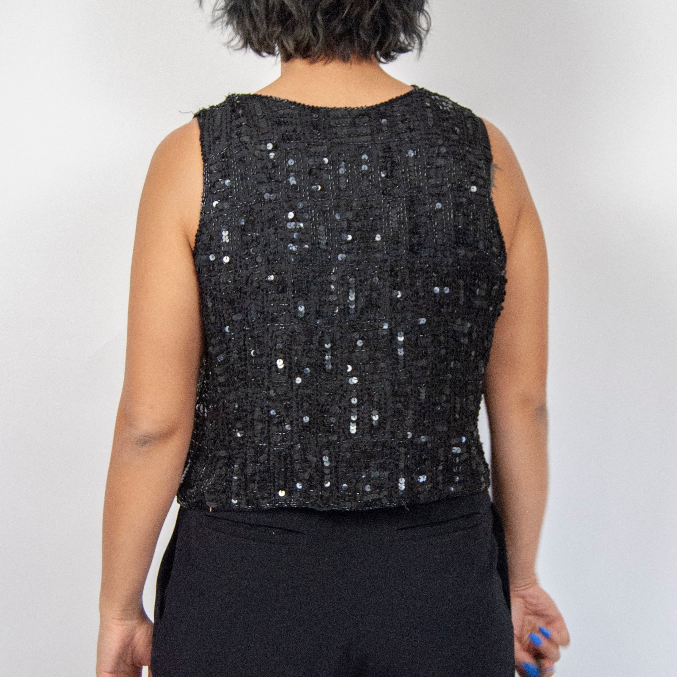 90s Abstract Silk Black Sequin Waistcoat By Sweet Sue - Image 5