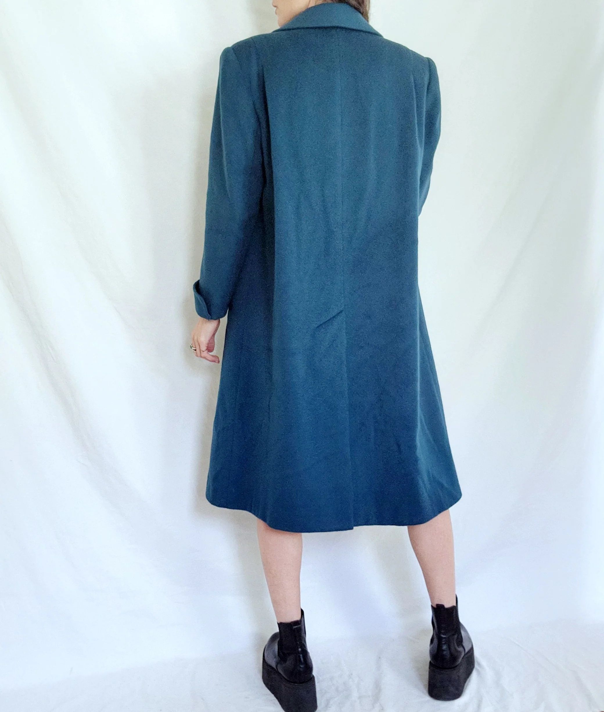 90s Academia Teal Blue Long Wool Winter Overcoat By Alorna - Image 6