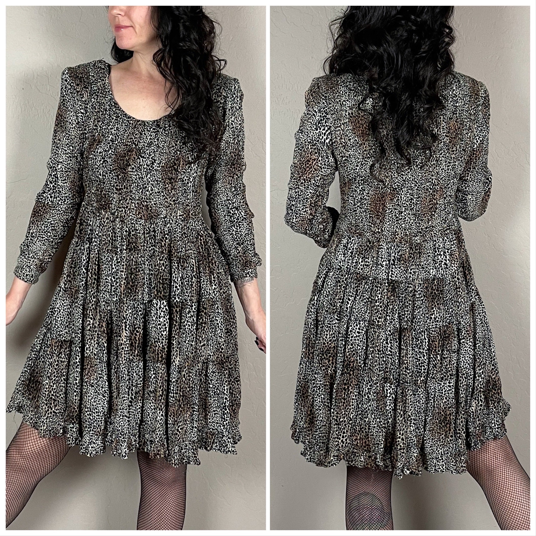 90s Animal Print Long Sleeve Babydoll Mini Dress By M.p.h. - Image 4