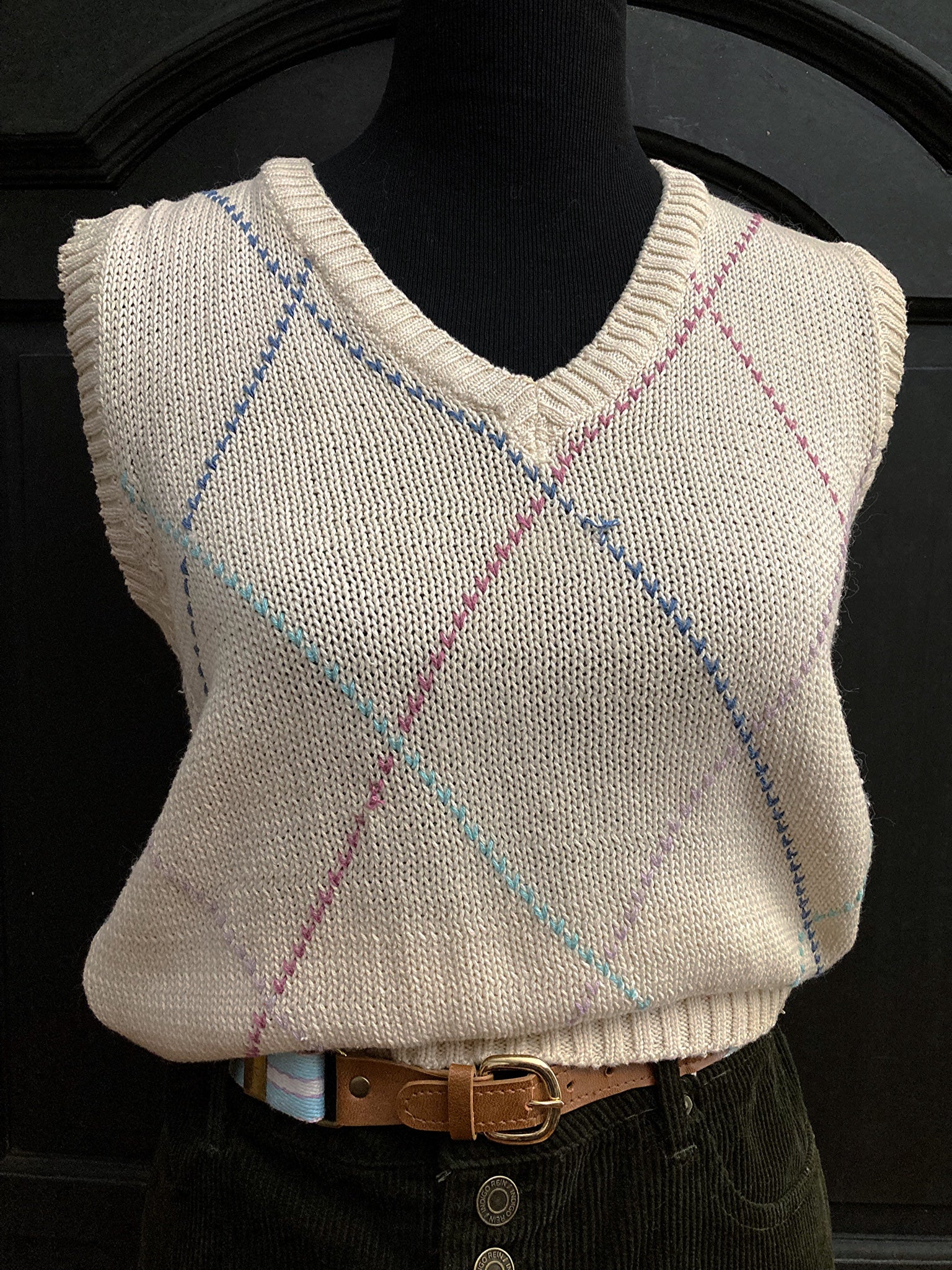 90s Argyle Loose Knit Academia Sweater Vest By Hunter's Run - Image 3