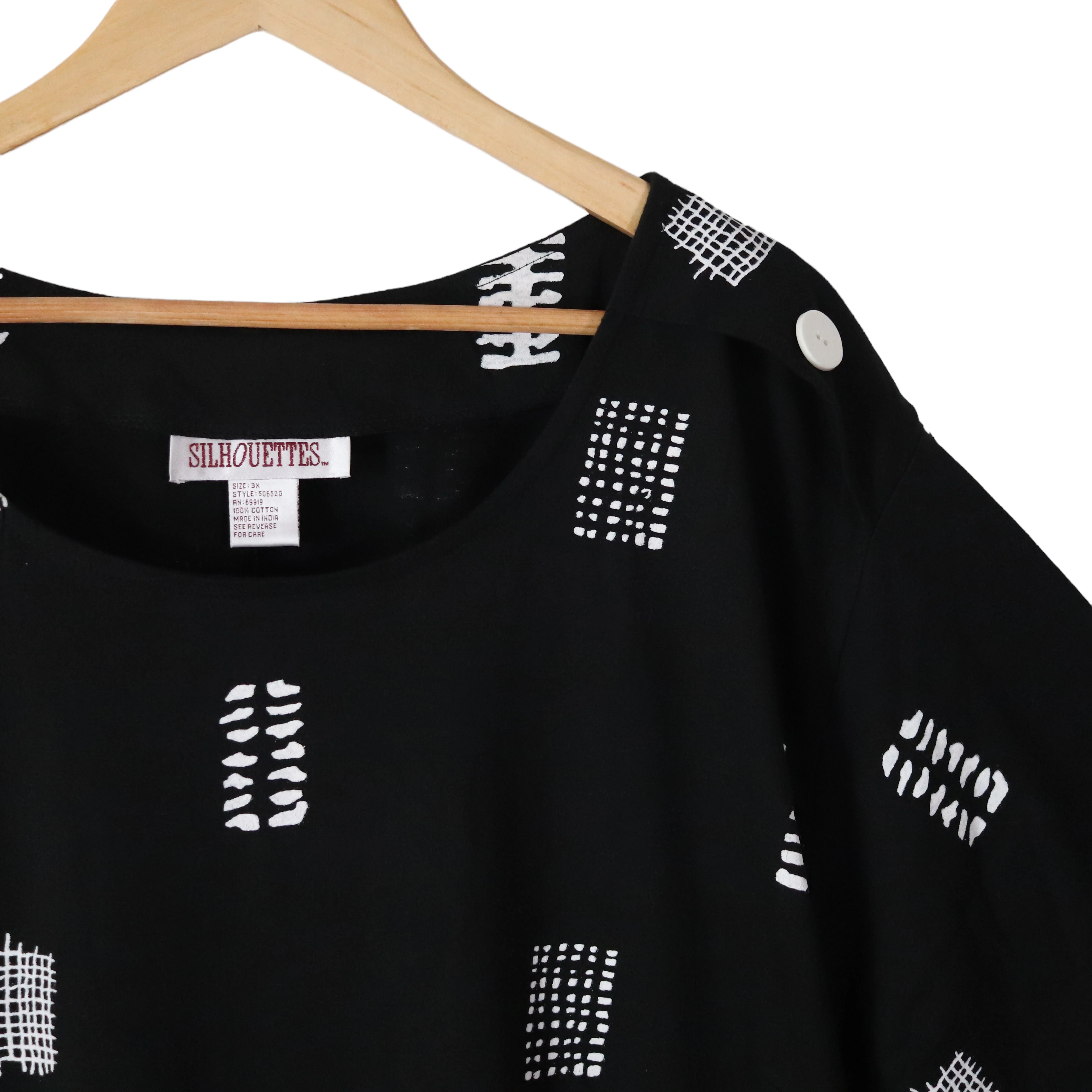 90s Artsy Black Block Print Cotton Knit Shift Dress By Silhouettes - Image 4