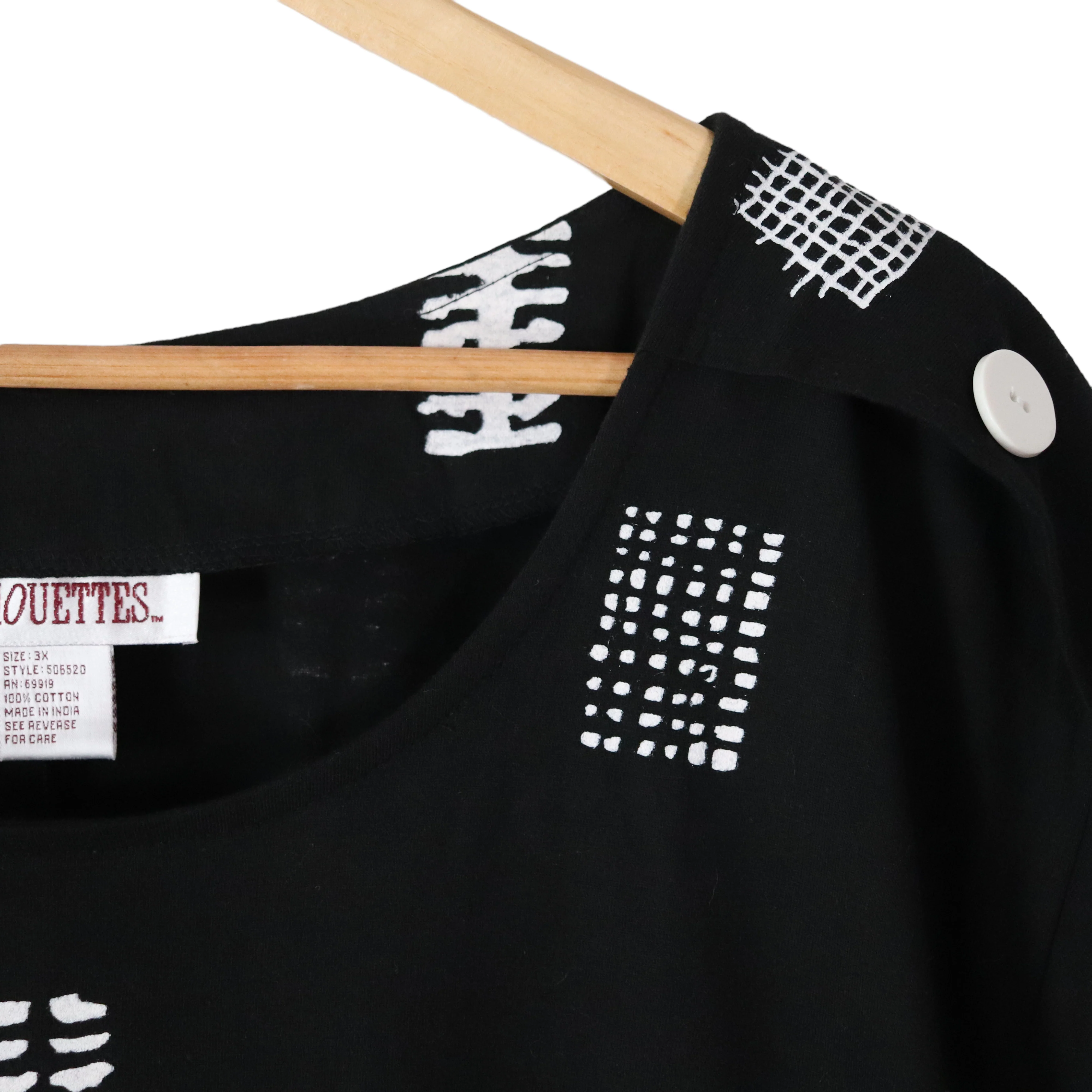 90s Artsy Black Block Print Cotton Knit Shift Dress By Silhouettes - Image 5