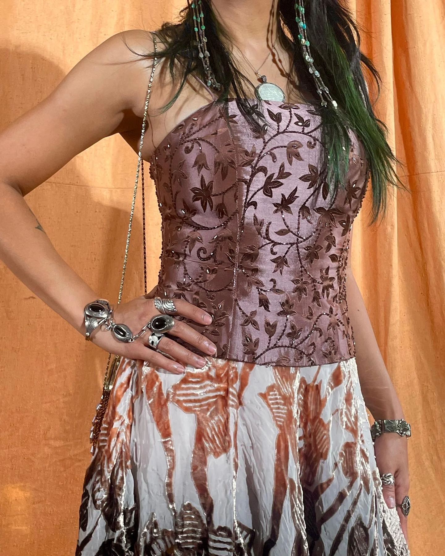 90s Autumnal Spiral Ivy Beaded Fairy Formal Corset Top By Js Collectibles - Image 3