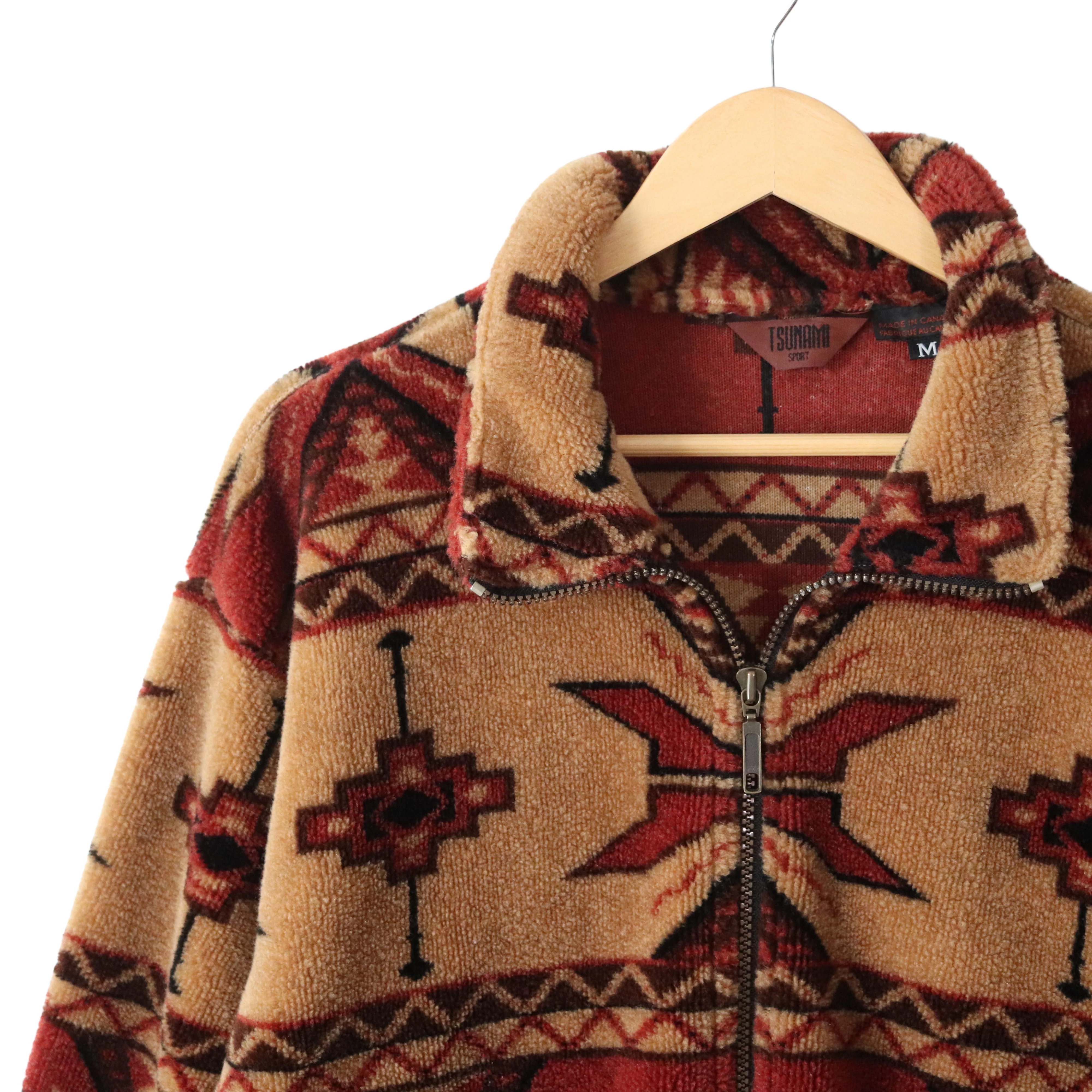 90s Geometrical  Sherpa Fleece High Pile Full Zip Jacket by Tsunami - Image 3