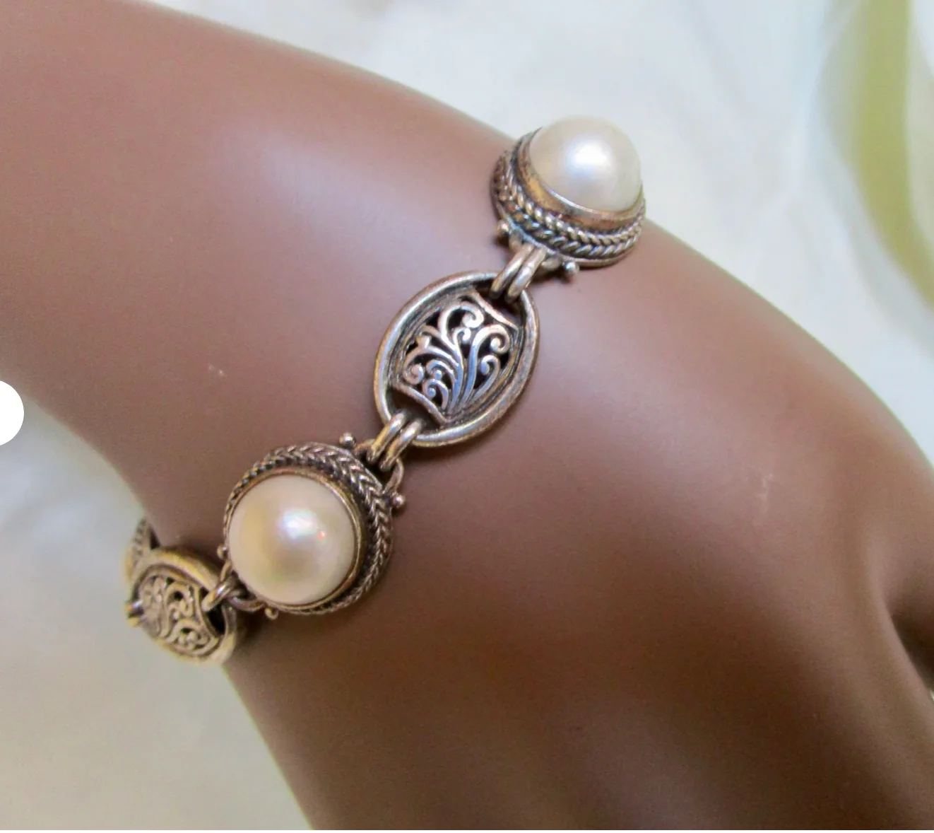90s Balinese Link Bracelet With Three Mabe Pearls By Sarda - Image 10
