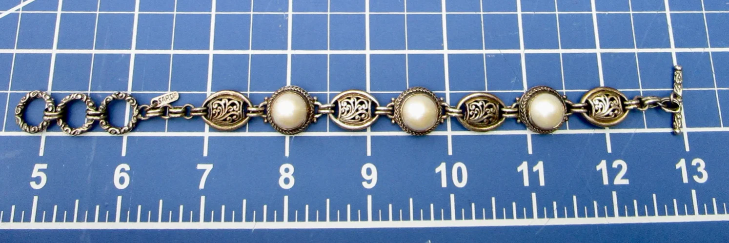 90s Balinese Link Bracelet With Three Mabe Pearls By Sarda - Image 11