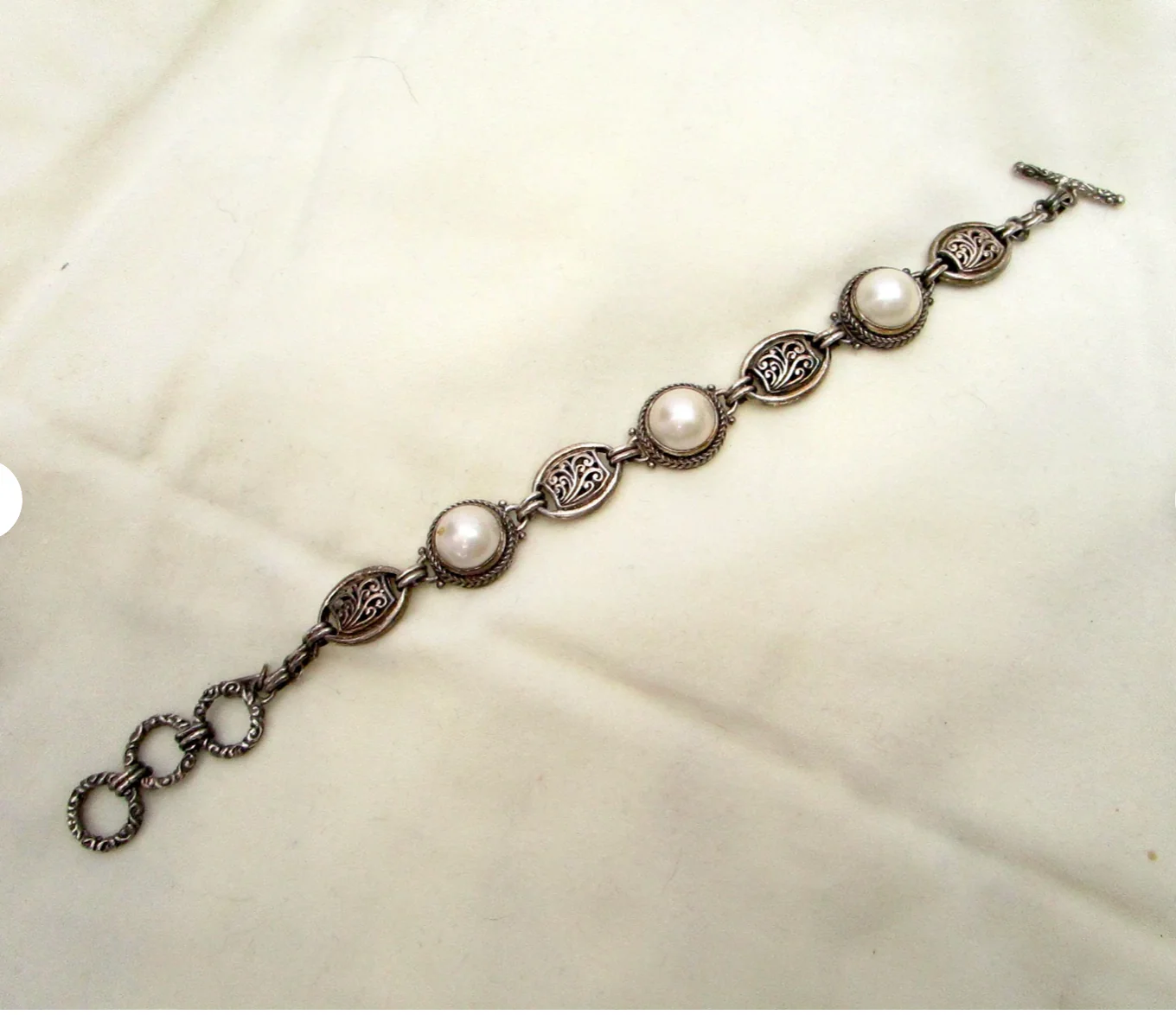 90s Balinese Link Bracelet With Three Mabe Pearls By Sarda - Image 6
