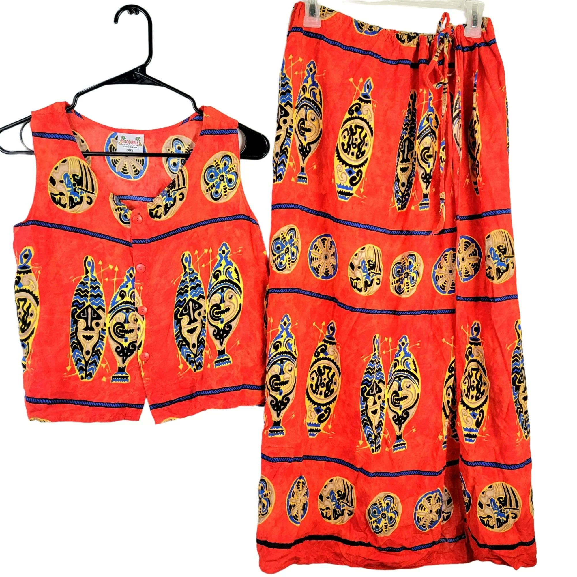 90s Beach Set Sarong Wrap Maxi Skirt Shirt Women Small By Cocowalk - Image 10