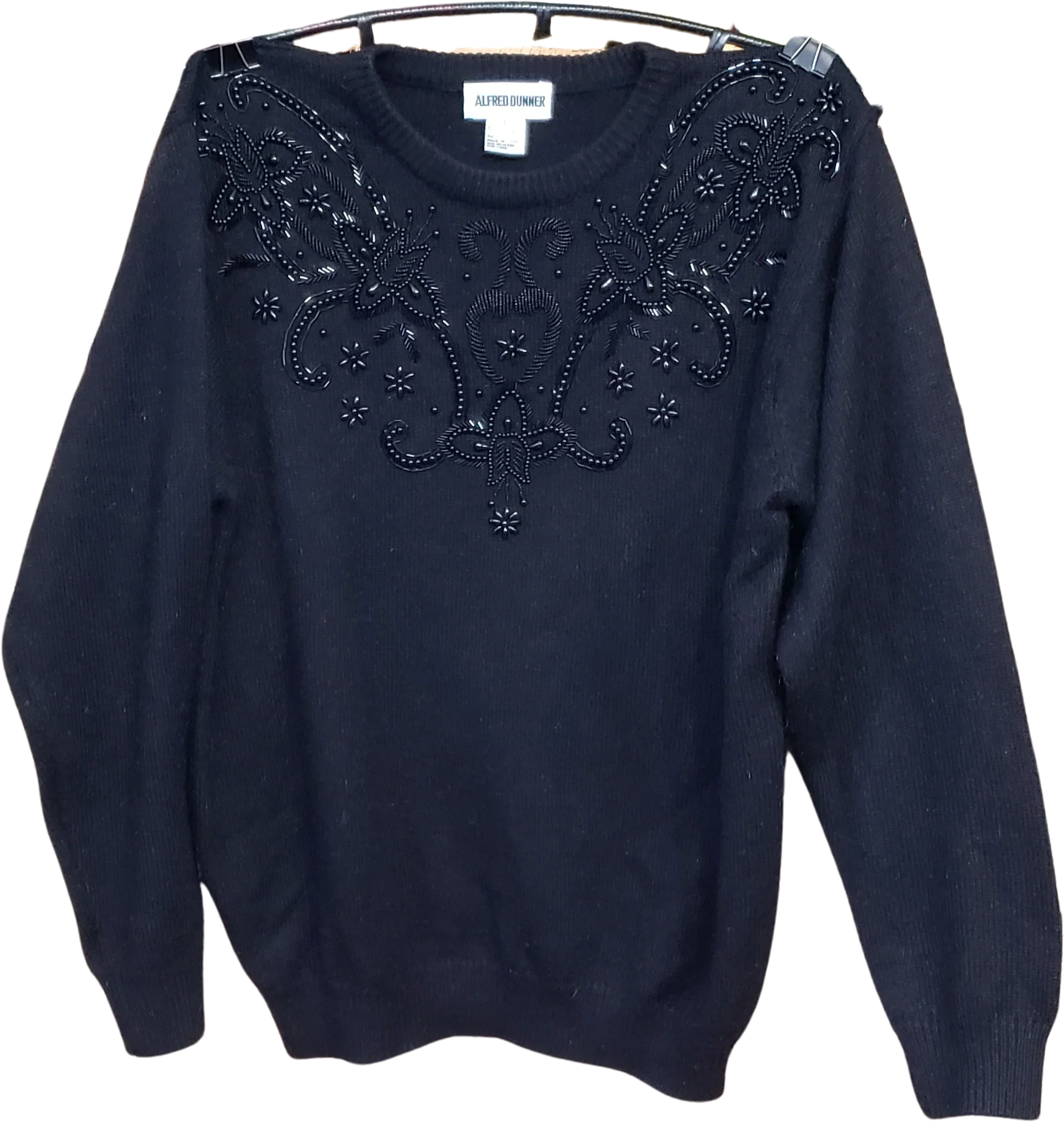 90s Beaded Fuzzy Black Sweater By Alfred Dunner - Image 2
