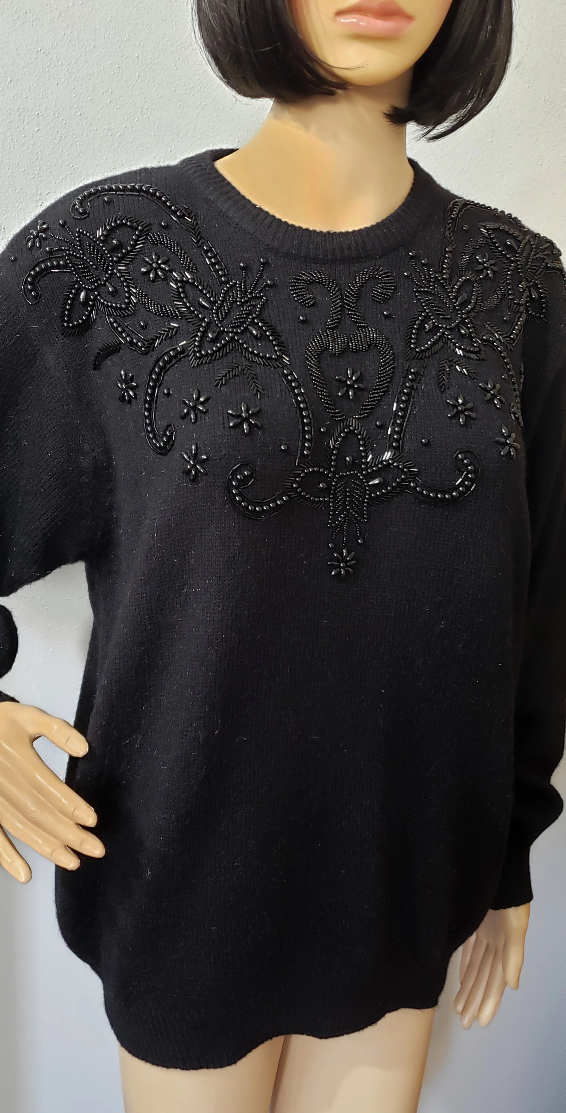 90s Beaded Fuzzy Black Sweater By Alfred Dunner - Image 3