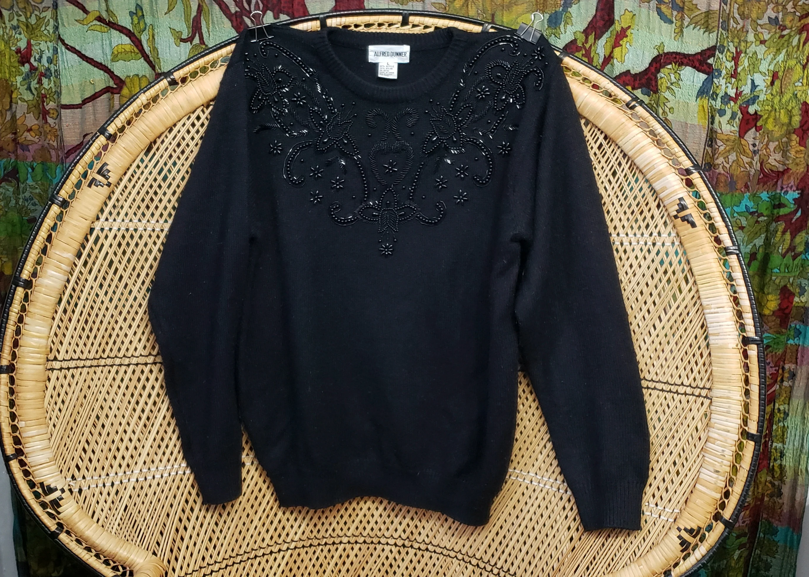 90s Beaded Fuzzy Black Sweater By Alfred Dunner - Image 4
