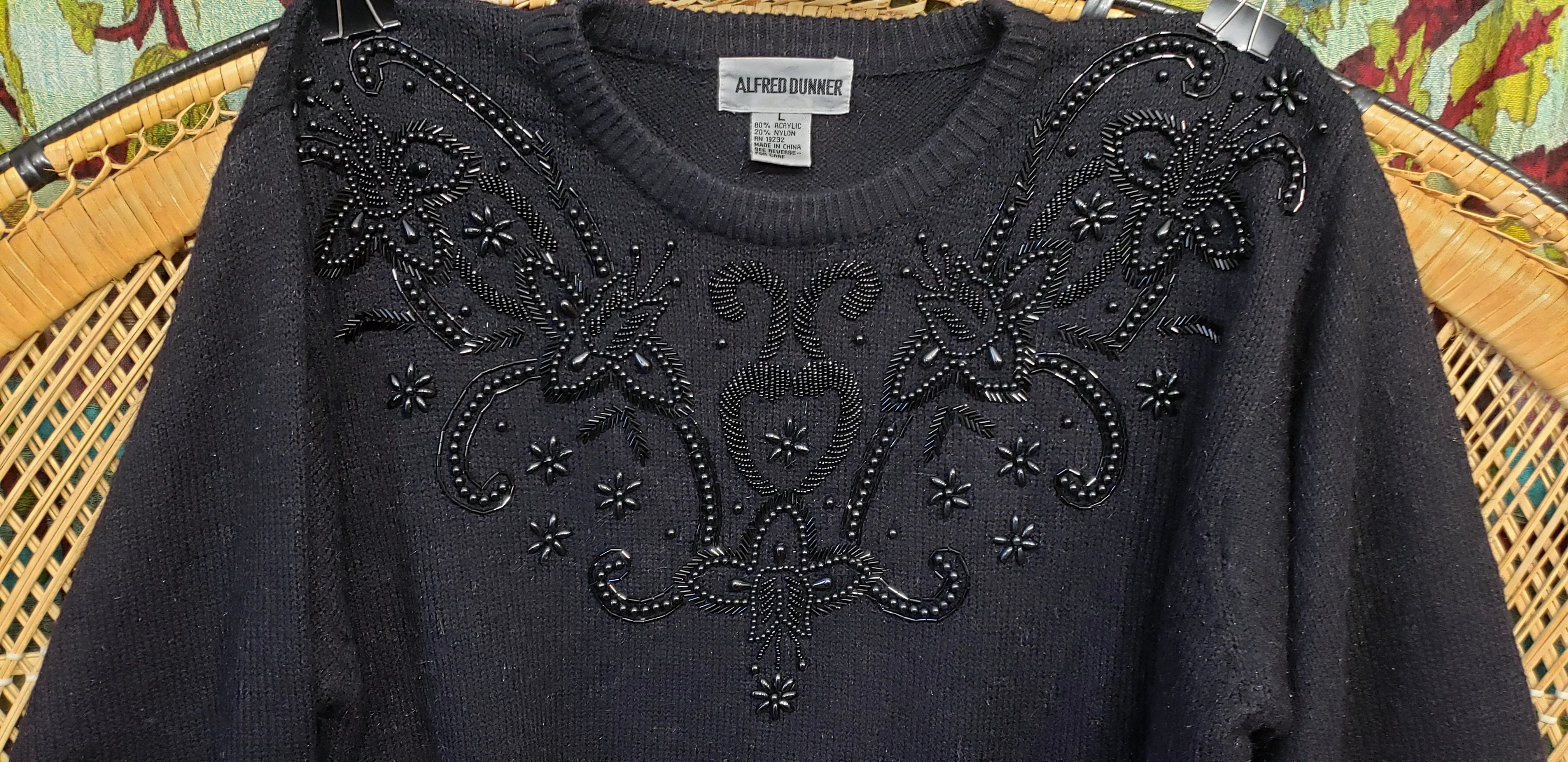 90s Beaded Fuzzy Black Sweater By Alfred Dunner - Image 6